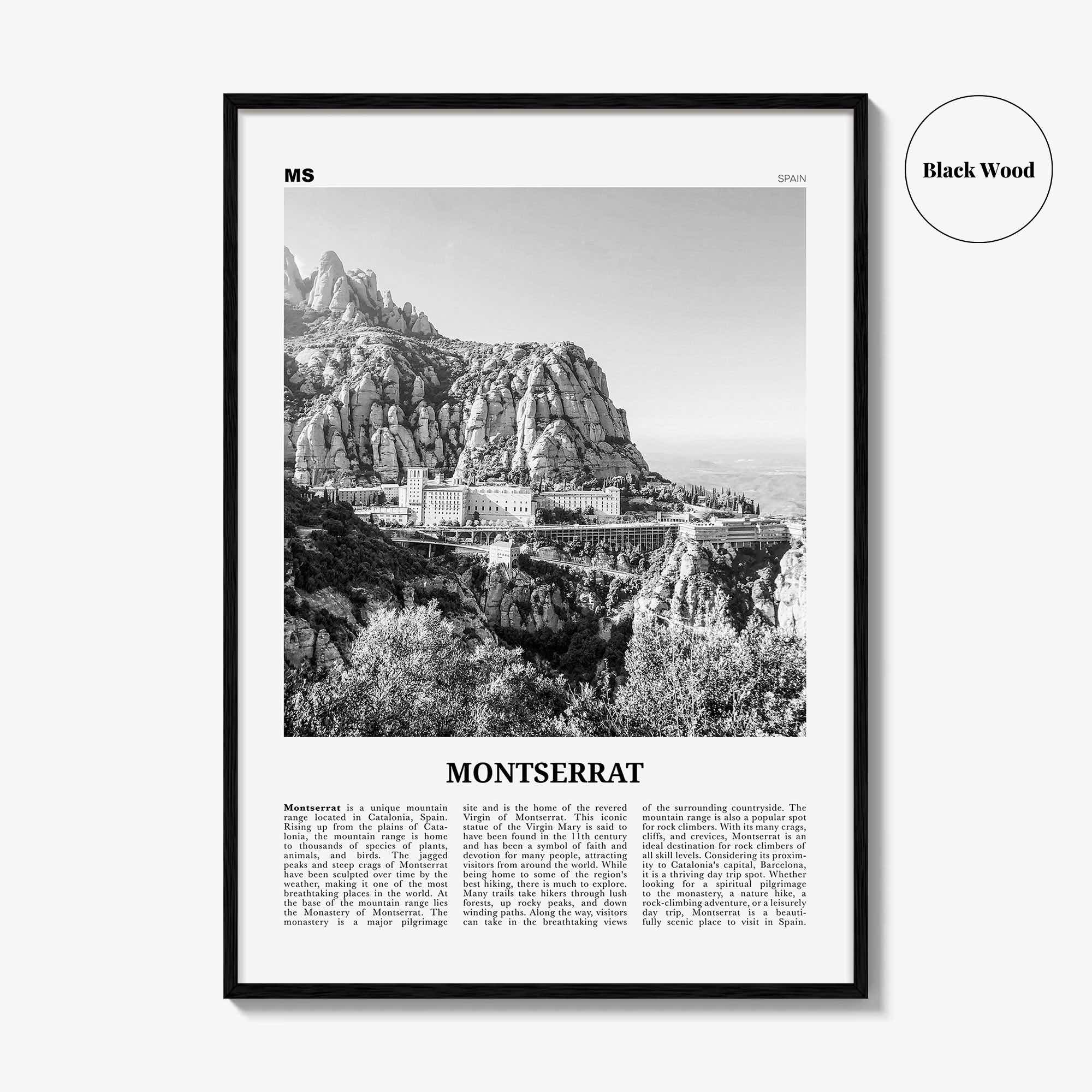 Montserrat Print Black and White Spain, Montserrat Wall Art, Montserrat Poster, Montserrat Photo, Montserrat Wall Décor, Montserrat Map
