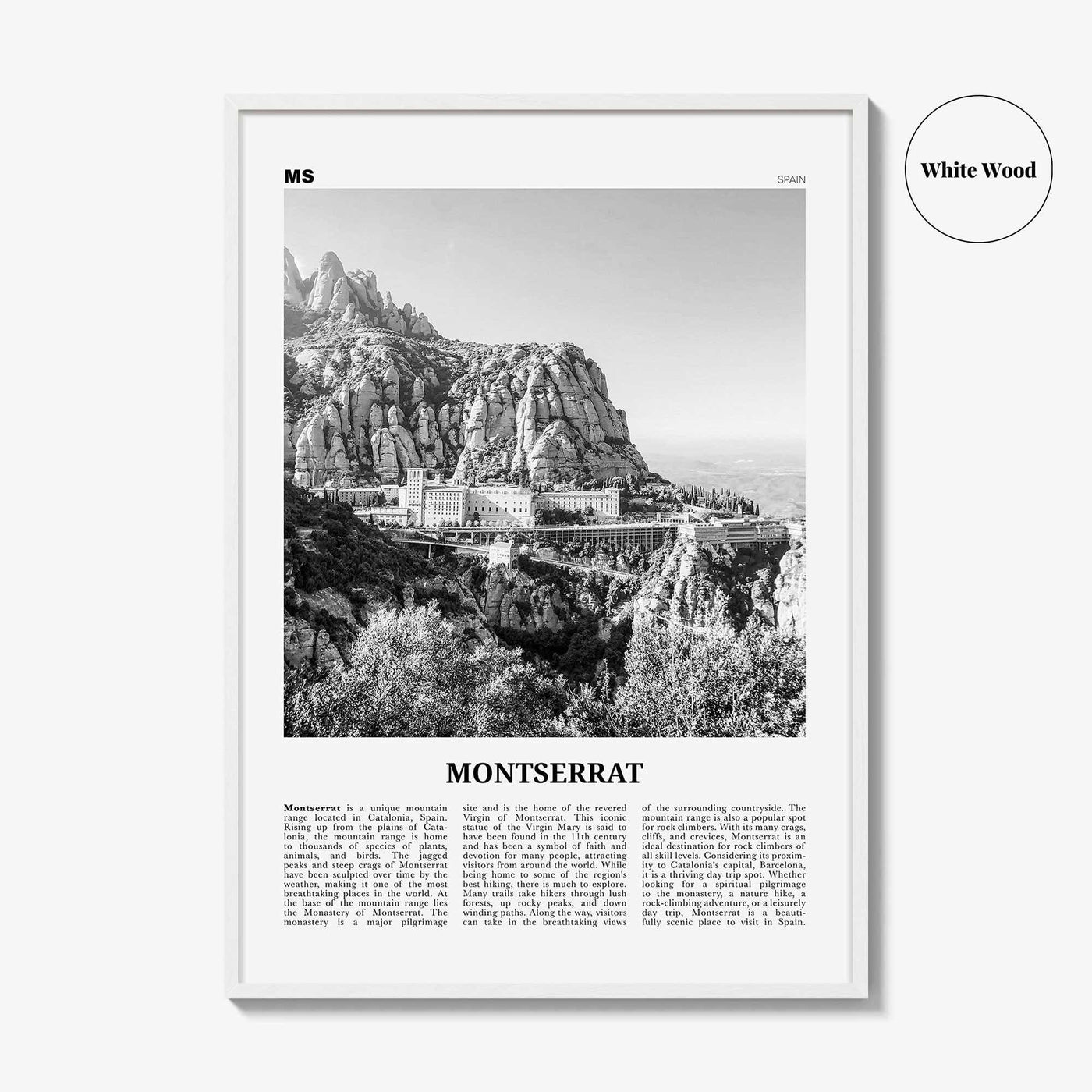 Montserrat Print Black and White Spain, Montserrat Wall Art, Montserrat Poster, Montserrat Photo, Montserrat Wall Décor, Montserrat Map