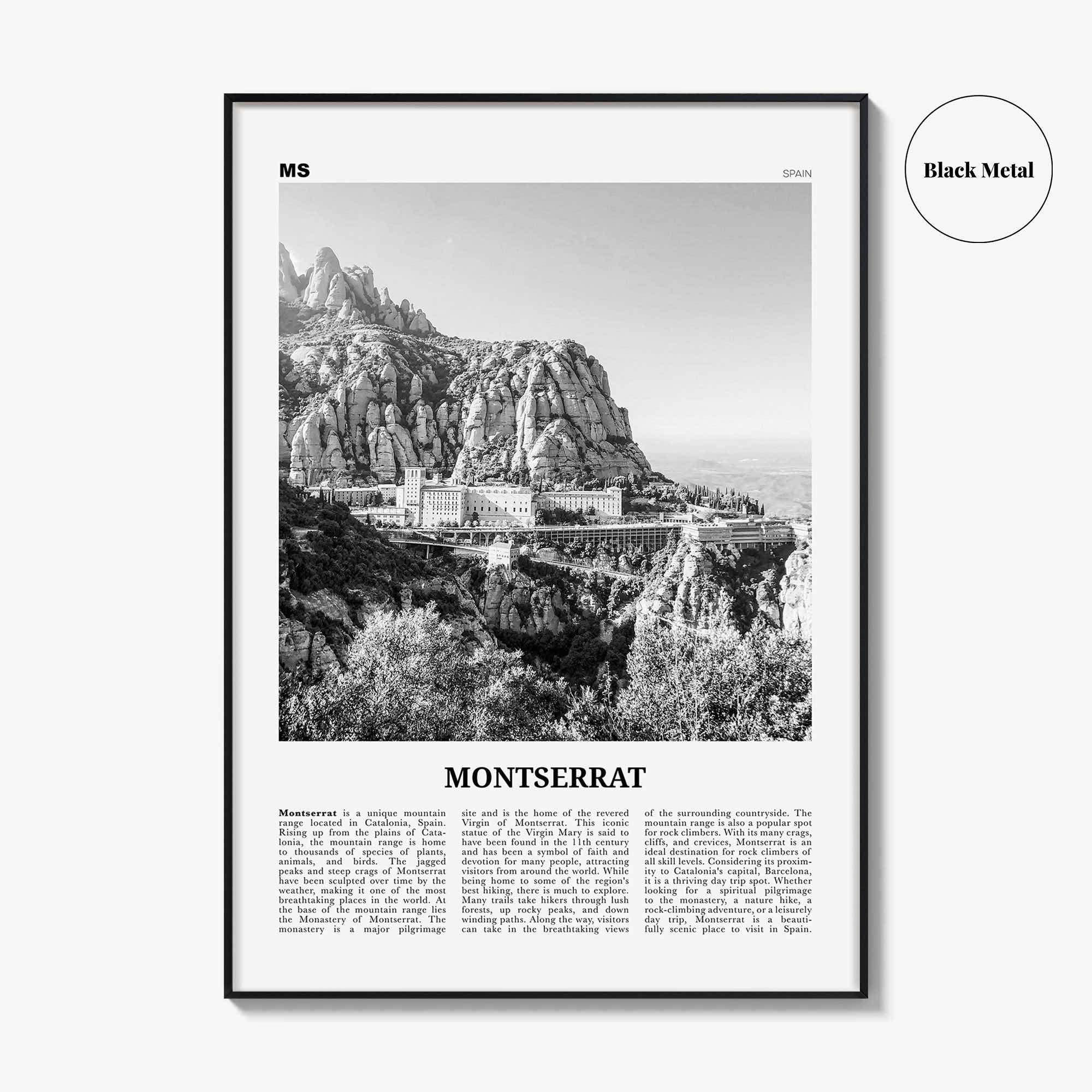 Montserrat Print Black and White Spain, Montserrat Wall Art, Montserrat Poster, Montserrat Photo, Montserrat Wall Décor, Montserrat Map