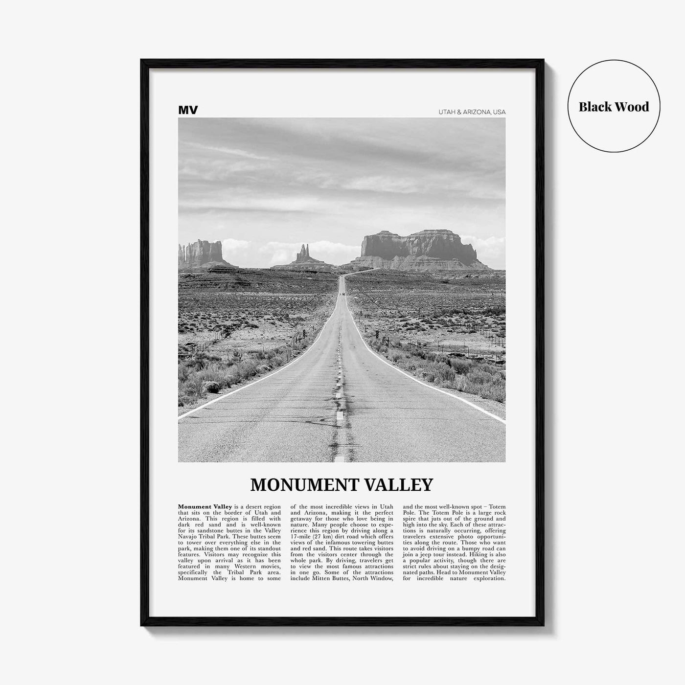 Monument Valley Print Black and White, Monument Valley Wall Art, Monument Valley Poster, Monument Valley Photo, Utah, Arizona, USA