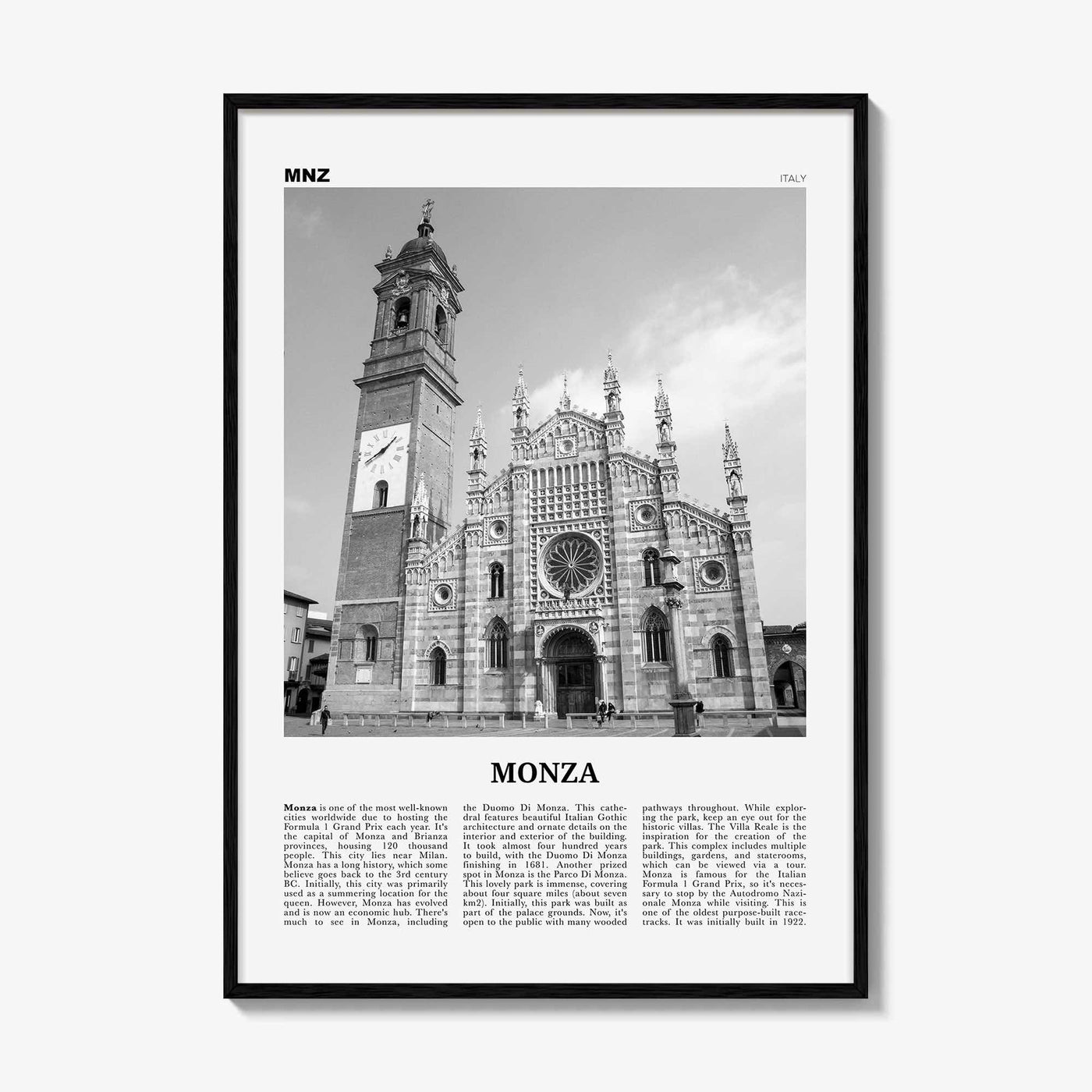 Monza Print Black and White, Monza Wall Art, Monza Poster, Monza Photo, Monza Wall Décor, Monza Map, Italy