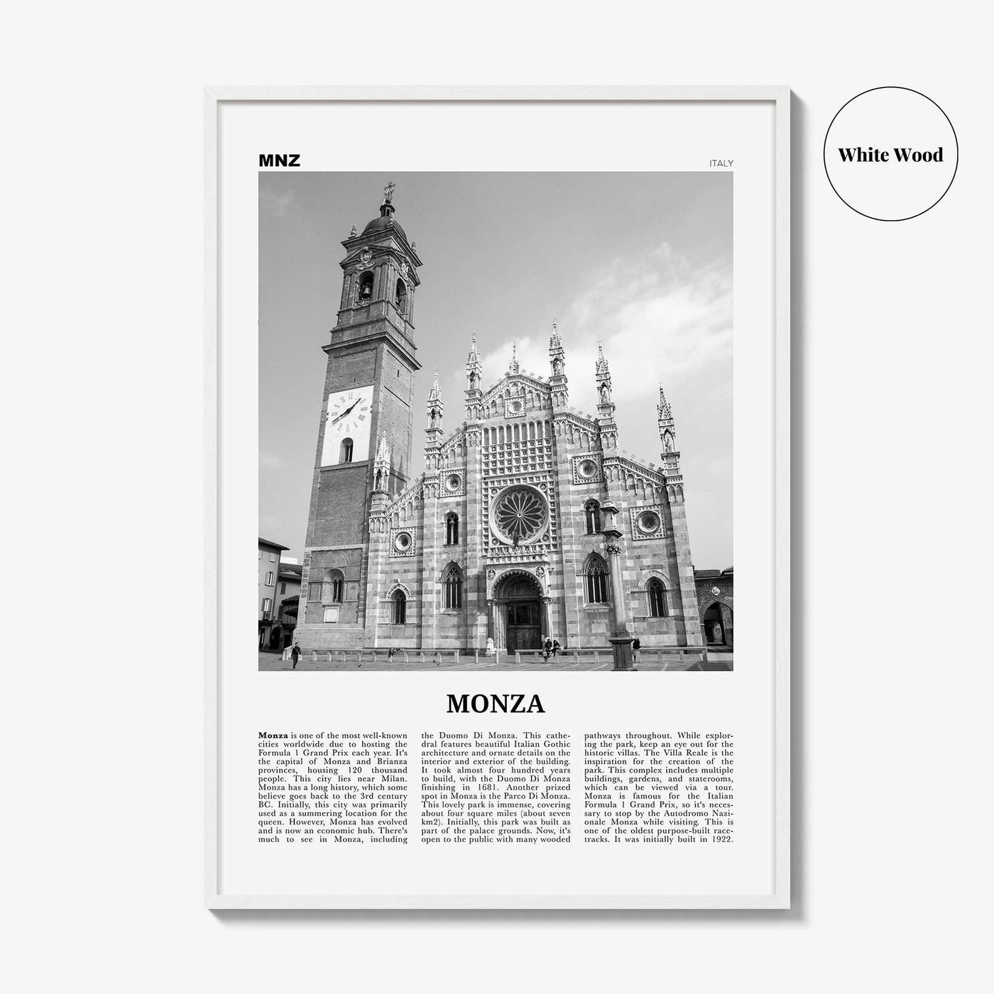 Monza Print Black and White, Monza Wall Art, Monza Poster, Monza Photo, Monza Wall Décor, Monza Map, Italy