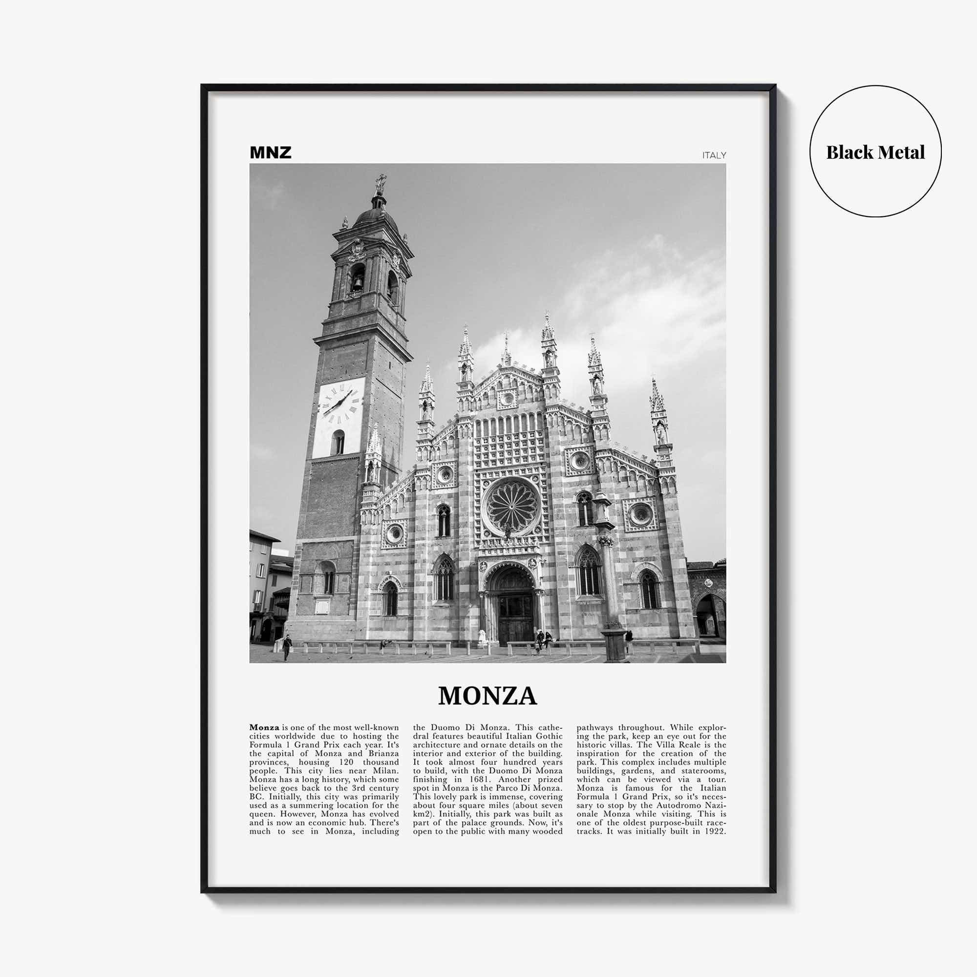 Monza Print Black and White, Monza Wall Art, Monza Poster, Monza Photo, Monza Wall Décor, Monza Map, Italy