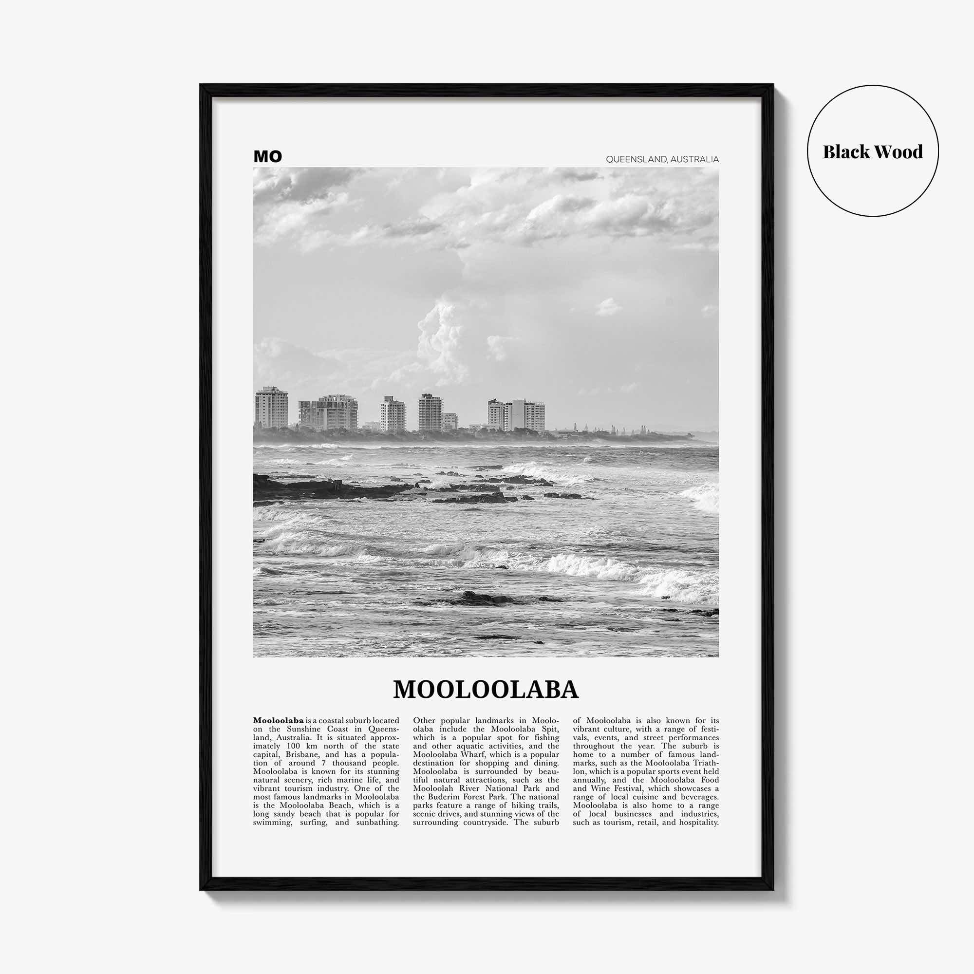 Mooloolaba Print Black and White, Mooloolaba Wall Art, Mooloolaba Poster, Mooloolaba Photo, Mooloolaba Wall Décor, Mooloolaba Map,