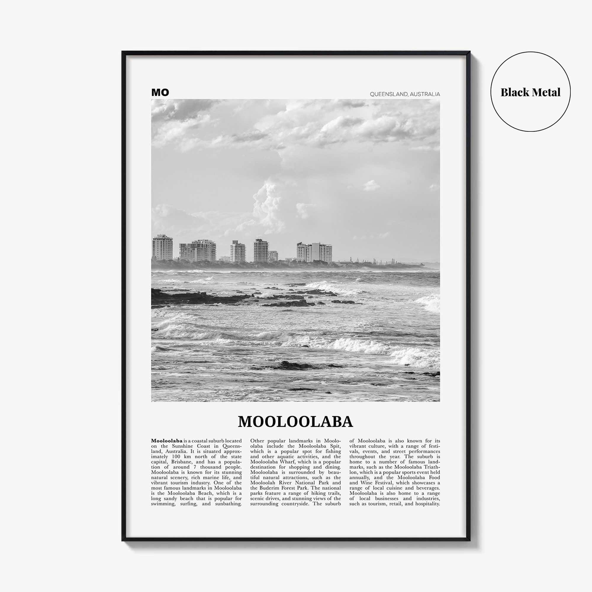 Mooloolaba Print Black and White, Mooloolaba Wall Art, Mooloolaba Poster, Mooloolaba Photo, Mooloolaba Wall Décor, Mooloolaba Map,