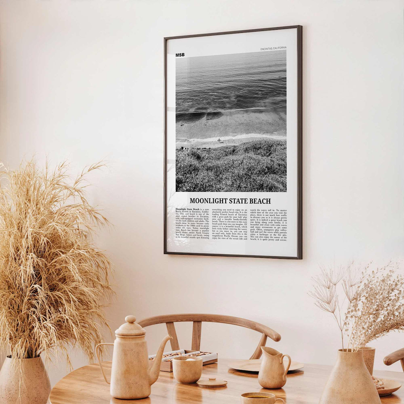 Moonlight State Beach Print Black and White, Moonlight State Beach Wall Art, Moonlight State Beach Poster, Encinitas, California, USA