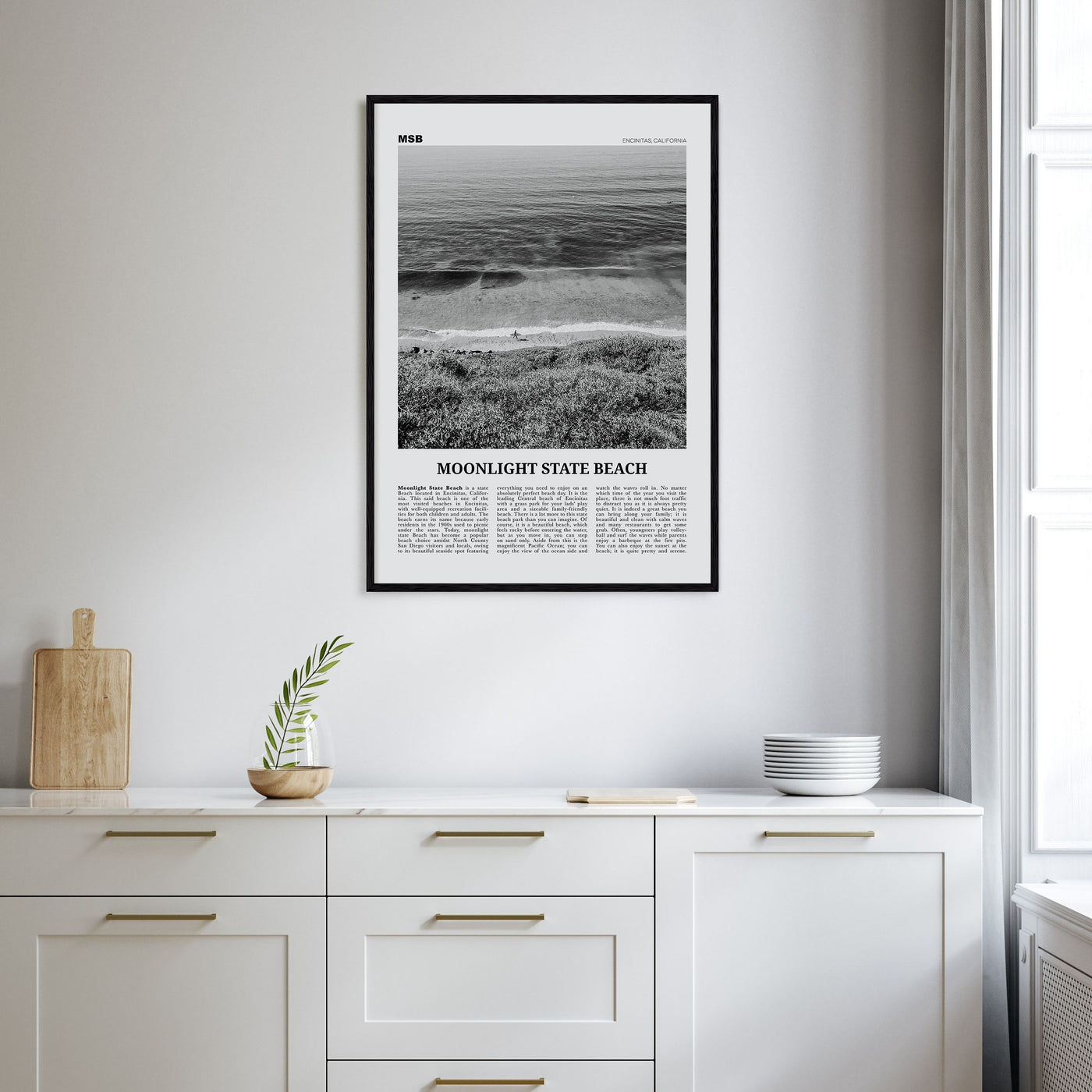 Moonlight State Beach Travel B&W Poster