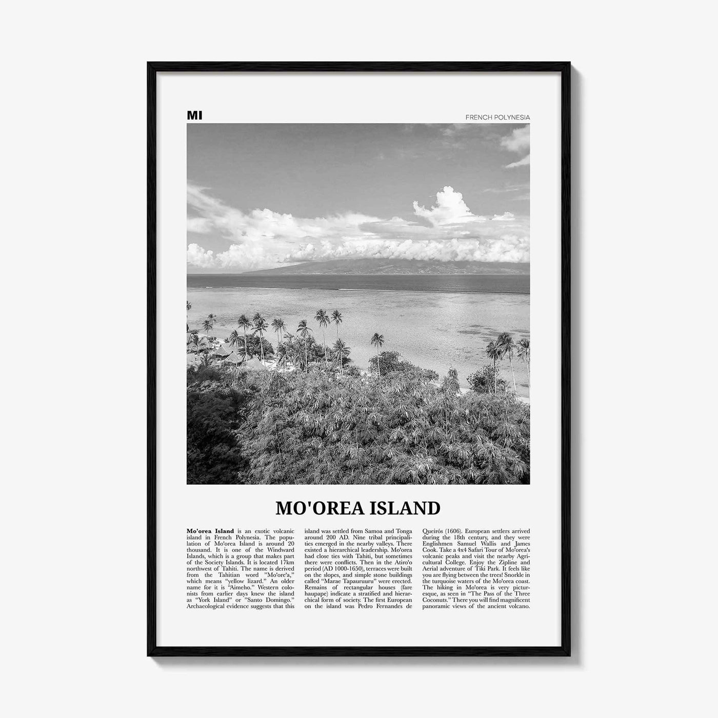 Moorea Island Print Black and White, Moorea Island Wall Art, Moorea Island Poster, Moorea Island Photo, Moorea Wall Décor, French Polynesia