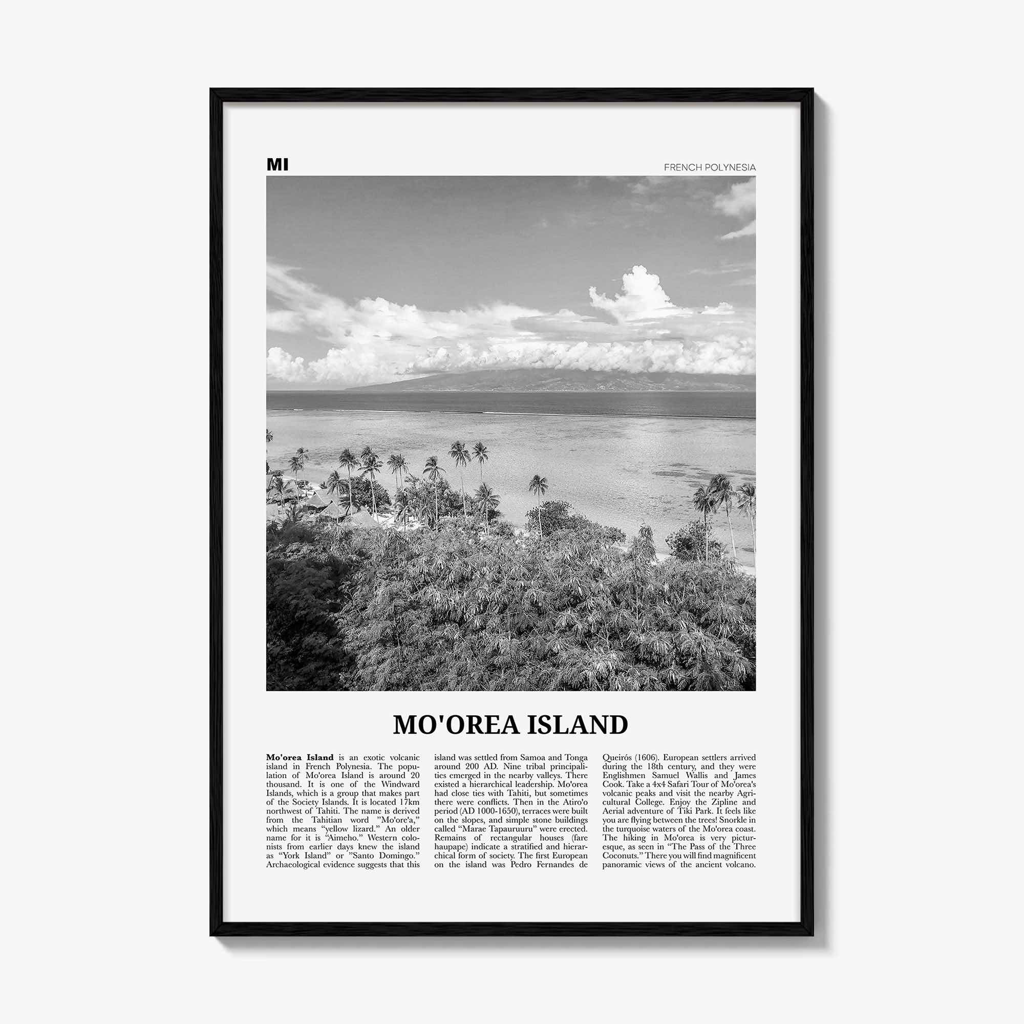 Moorea Island Print Black and White, Moorea Island Wall Art, Moorea Island Poster, Moorea Island Photo, Moorea Wall Décor, French Polynesia