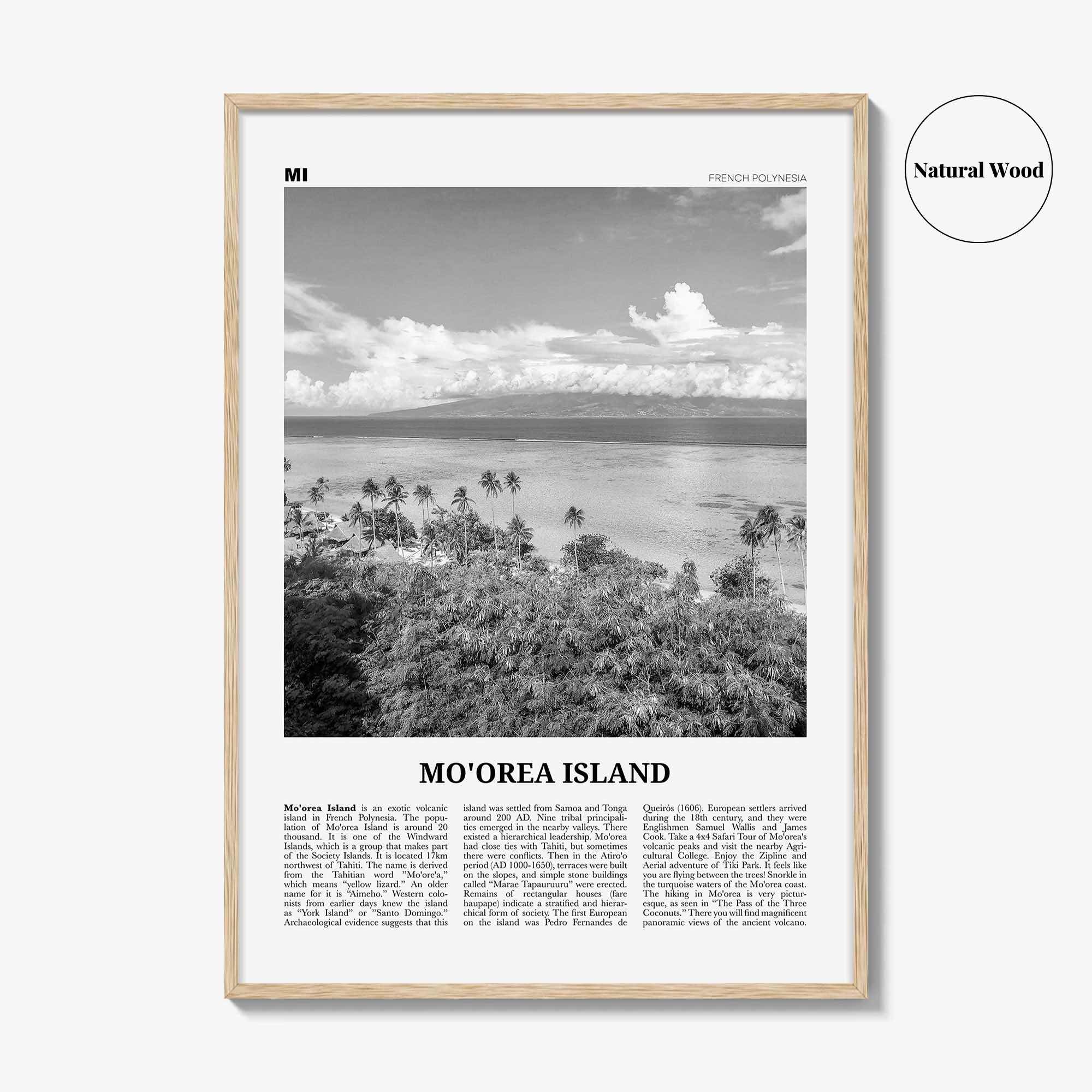 Moorea Island Print Black and White, Moorea Island Wall Art, Moorea Island Poster, Moorea Island Photo, Moorea Wall Décor, French Polynesia