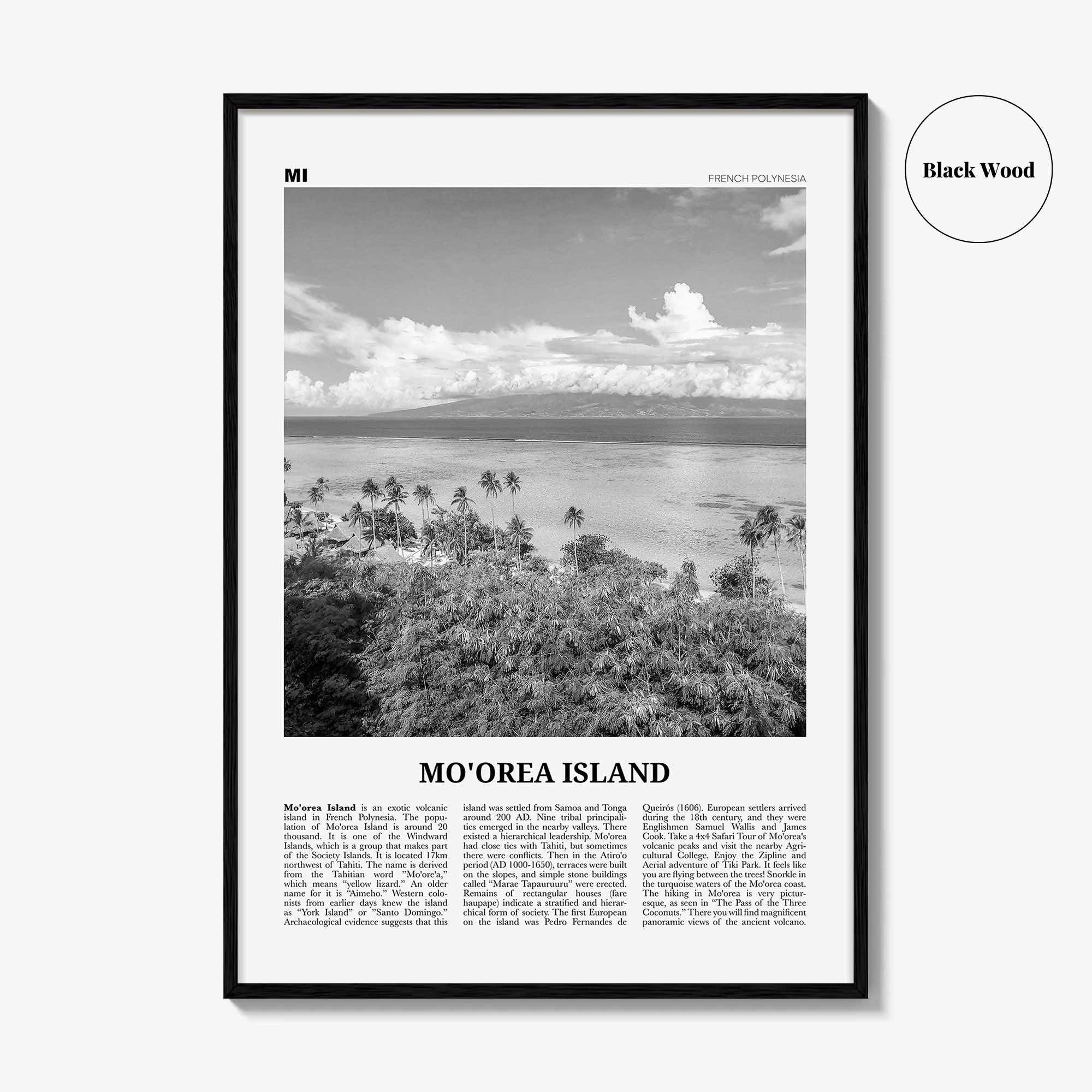 Moorea Island Print Black and White, Moorea Island Wall Art, Moorea Island Poster, Moorea Island Photo, Moorea Wall Décor, French Polynesia