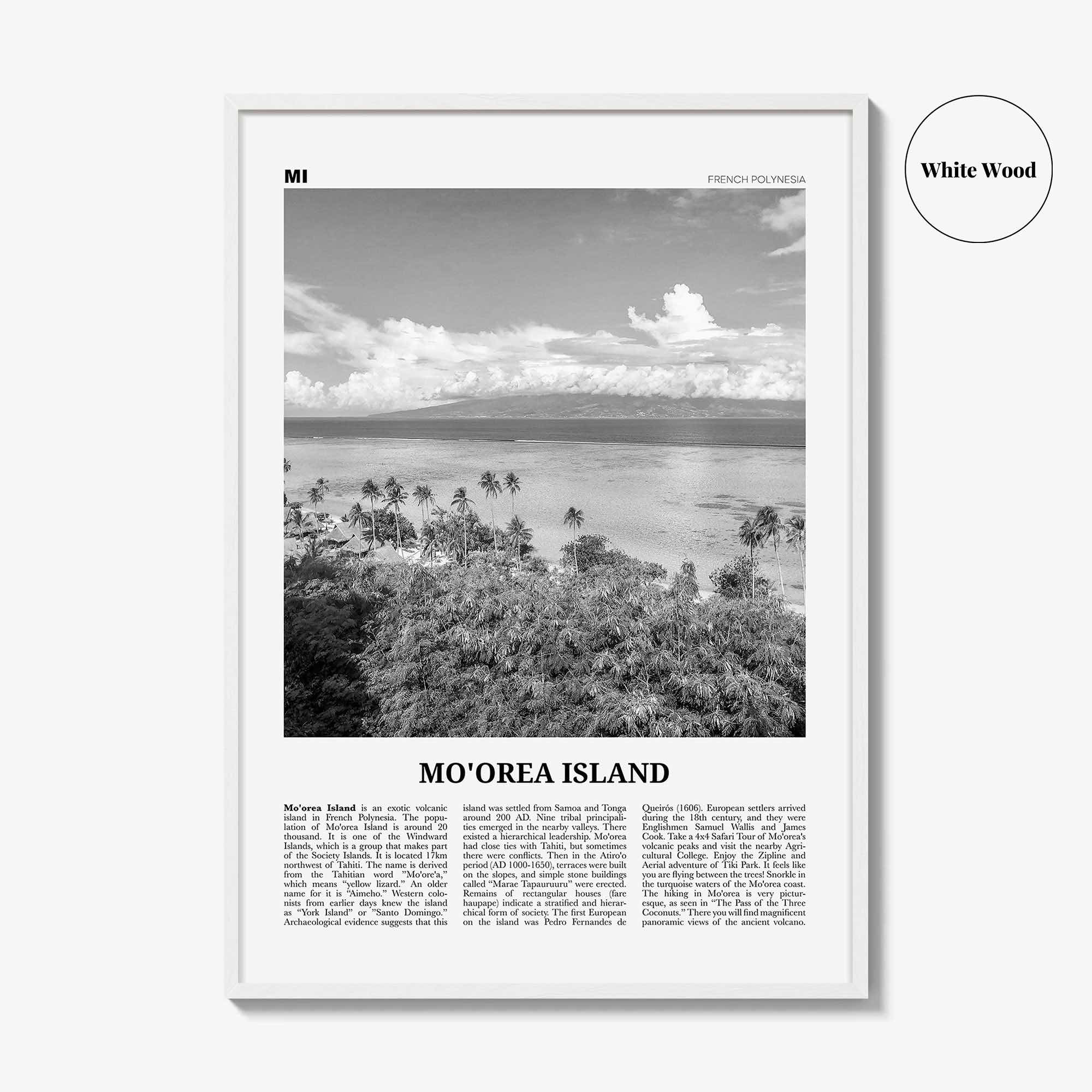 Moorea Island Print Black and White, Moorea Island Wall Art, Moorea Island Poster, Moorea Island Photo, Moorea Wall Décor, French Polynesia