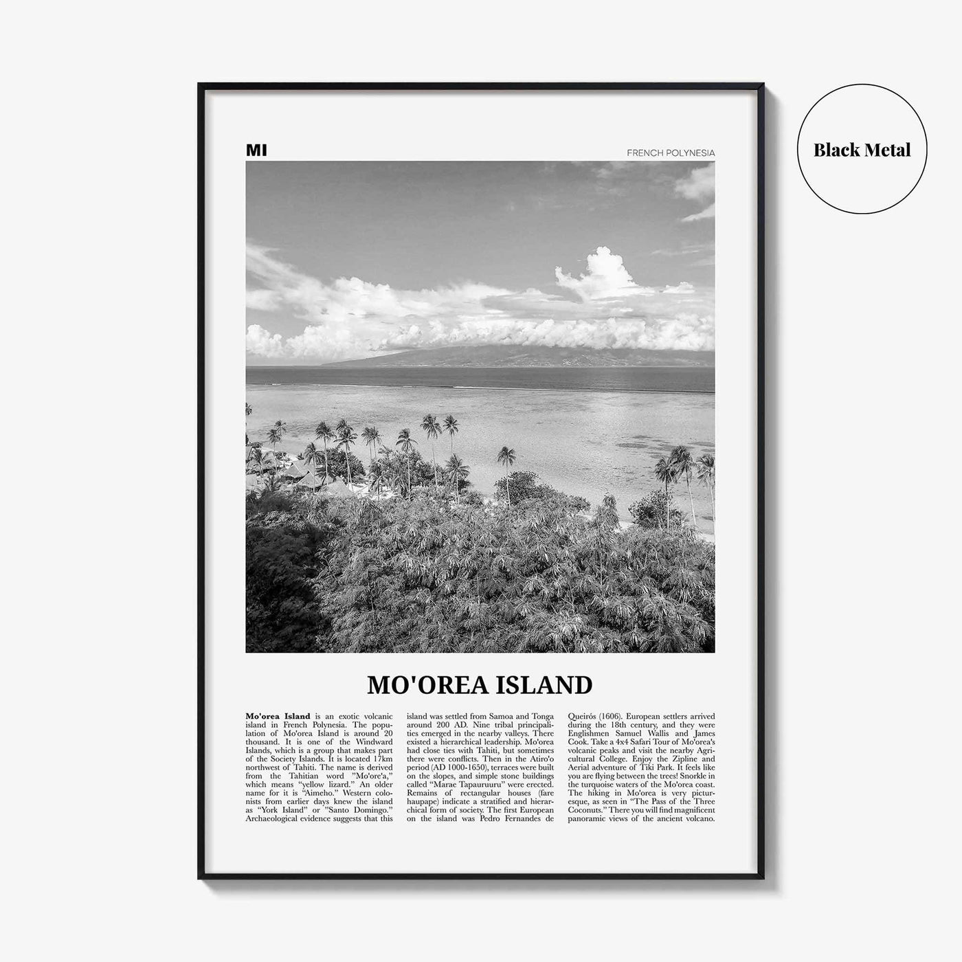 Moorea Island Print Black and White, Moorea Island Wall Art, Moorea Island Poster, Moorea Island Photo, Moorea Wall Décor, French Polynesia