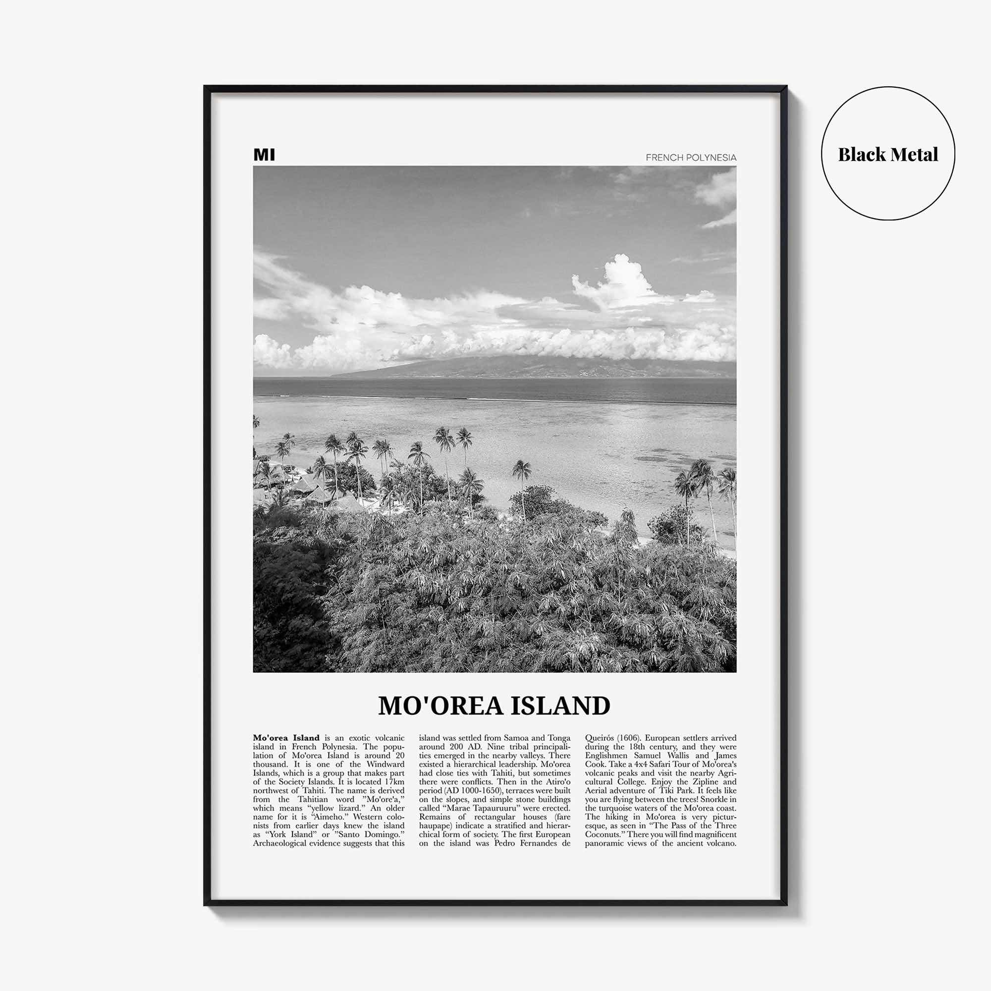 Moorea Island Print Black and White, Moorea Island Wall Art, Moorea Island Poster, Moorea Island Photo, Moorea Wall Décor, French Polynesia