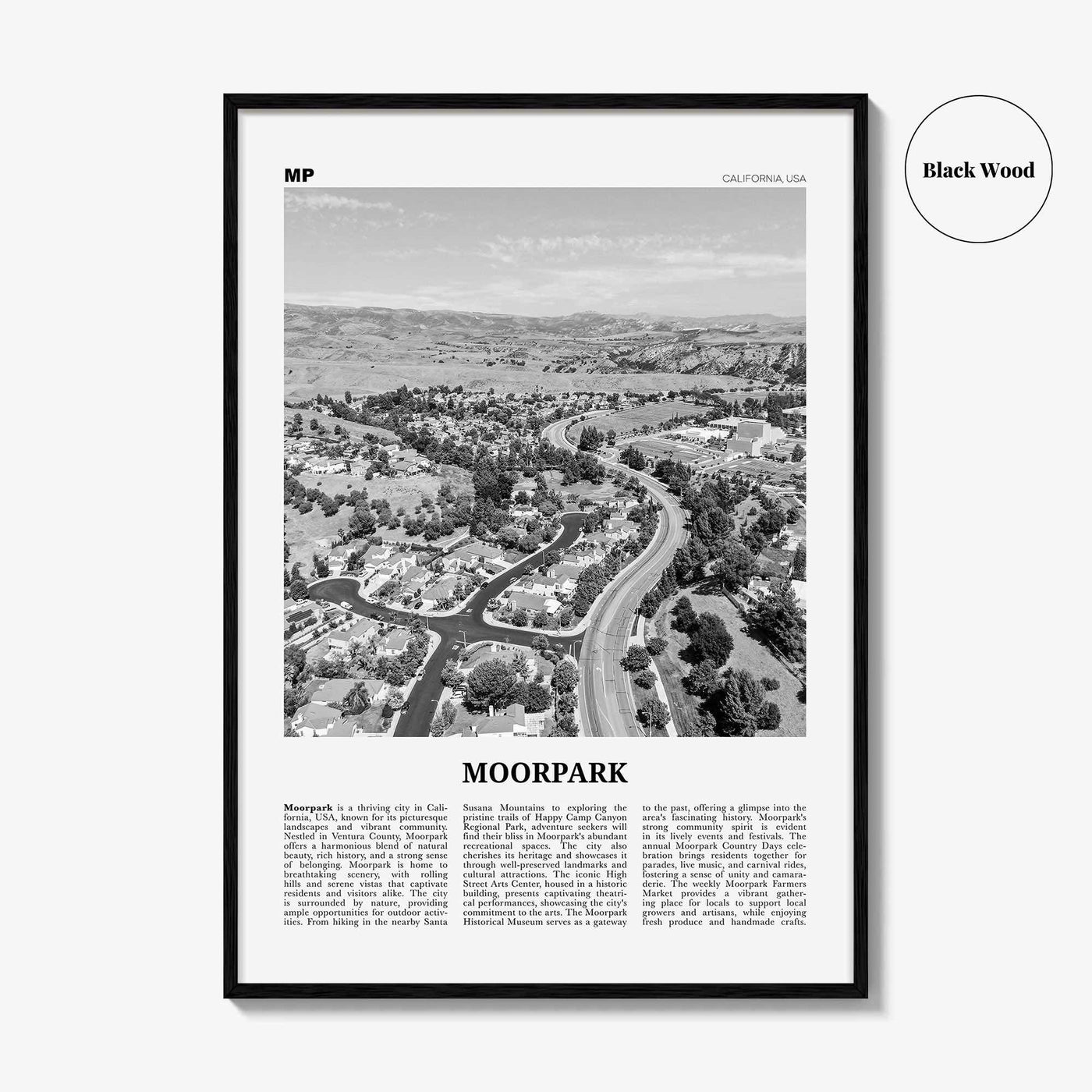 Moorpark Print Black and White, Moorpark Wall Art, Moorpark Poster, Moorpark Photo, Moorpark Wall Décor, Moorpark Map, United States