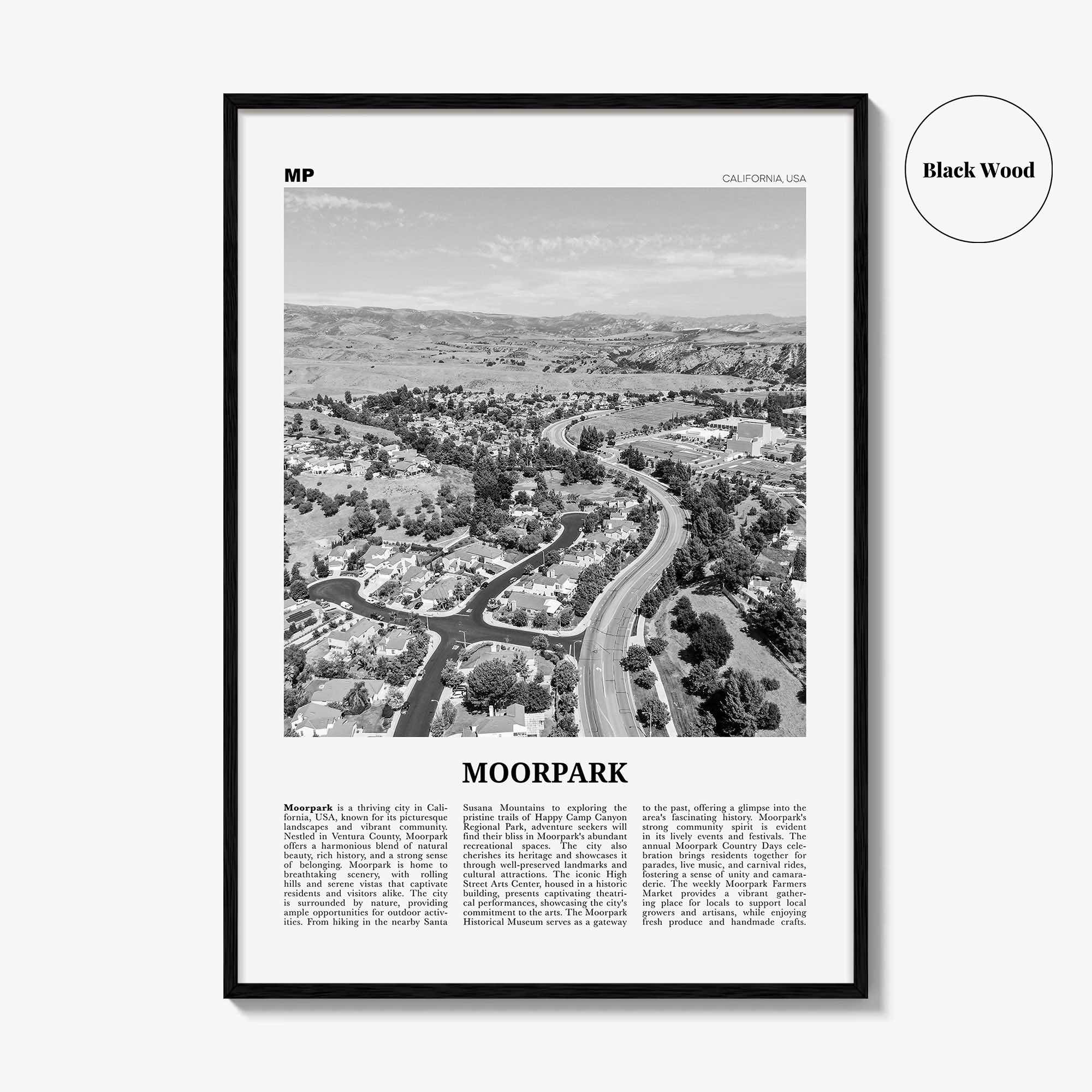 Moorpark Print Black and White, Moorpark Wall Art, Moorpark Poster, Moorpark Photo, Moorpark Wall Décor, Moorpark Map, United States