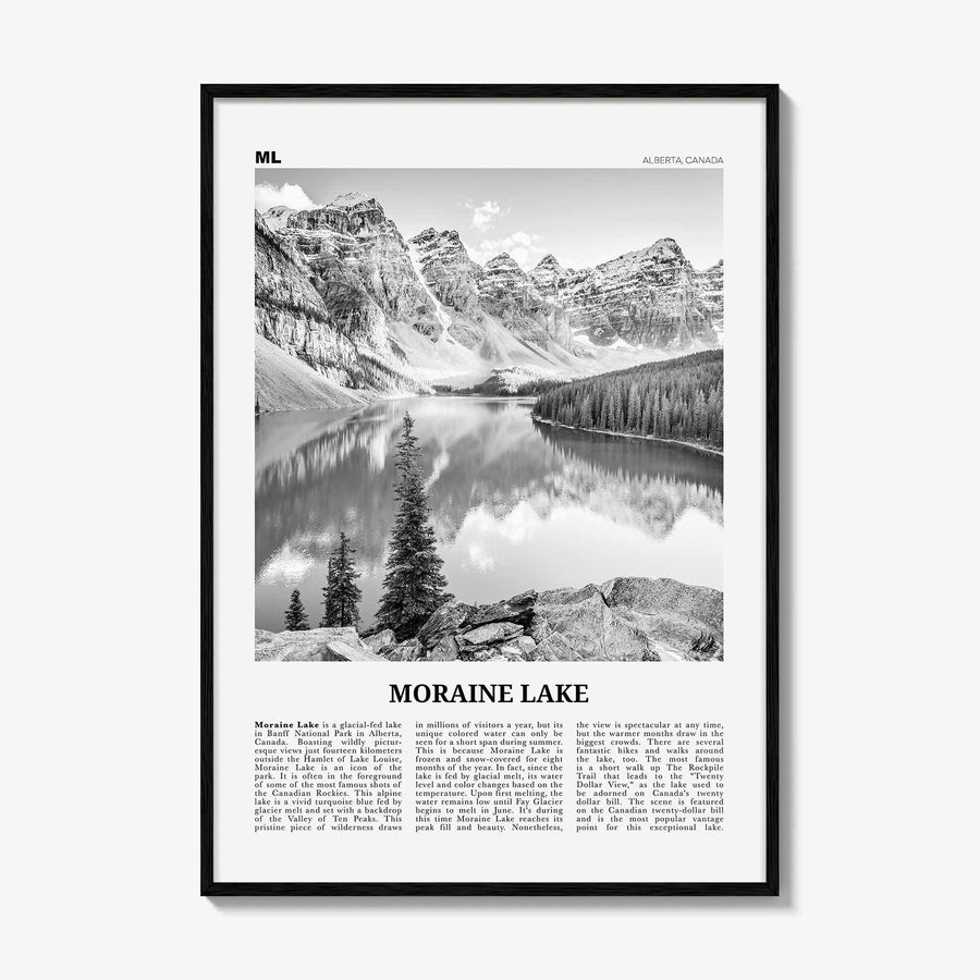 Moraine Lake Print Black and White, Moraine Lake Wall Art, Moraine Lake Poster, Moraine Lake Photo, Moraine Lake Wall Décor, Canada