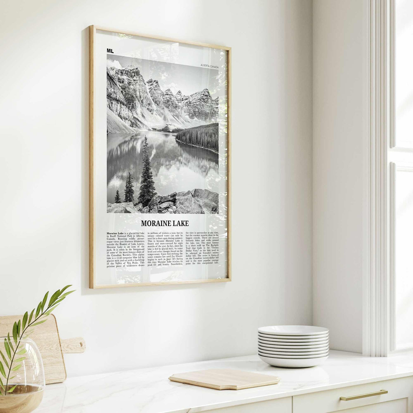 Moraine Lake Print Black and White, Moraine Lake Wall Art, Moraine Lake Poster, Moraine Lake Photo, Moraine Lake Wall Décor, Canada