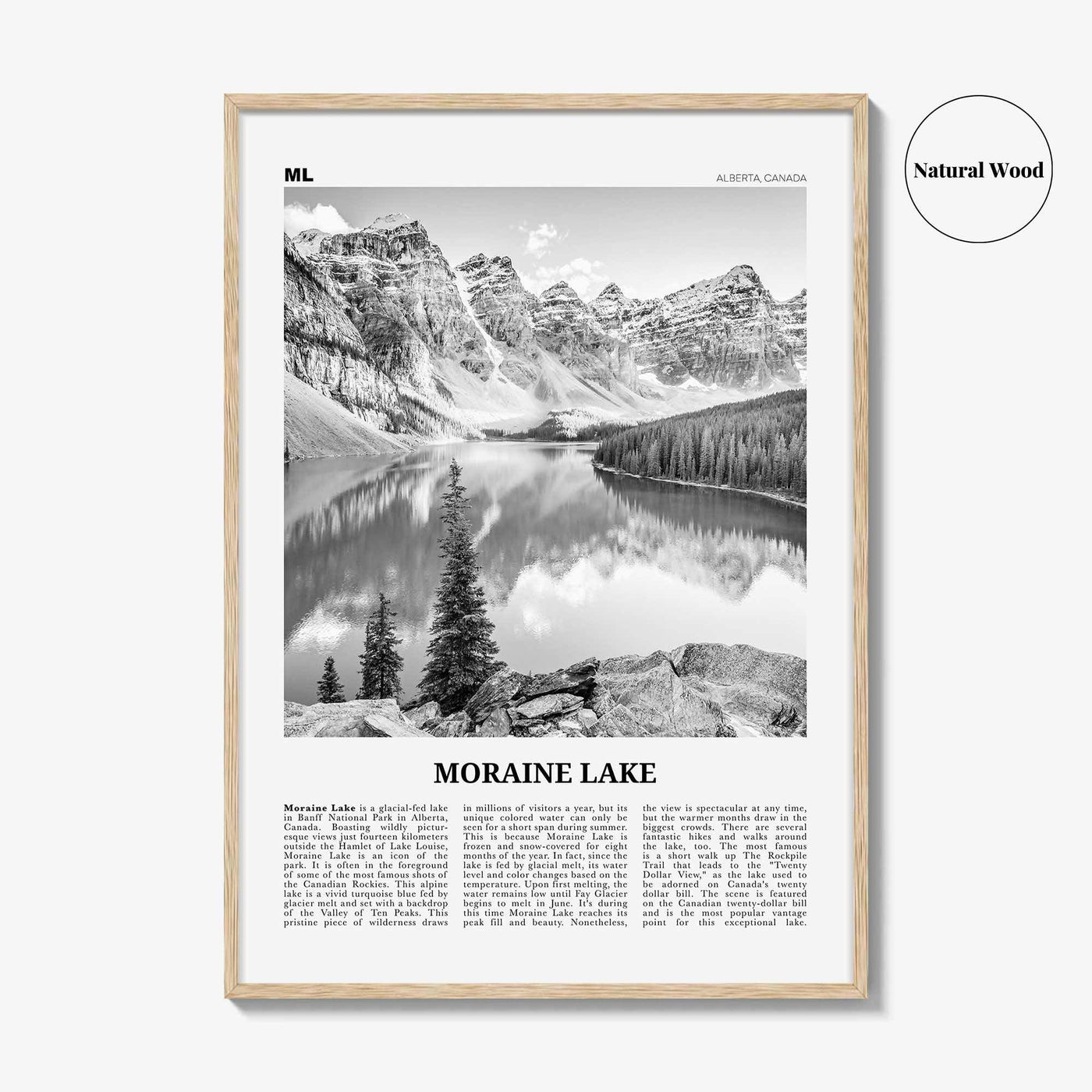 Moraine Lake Print Black and White, Moraine Lake Wall Art, Moraine Lake Poster, Moraine Lake Photo, Moraine Lake Wall Décor, Canada