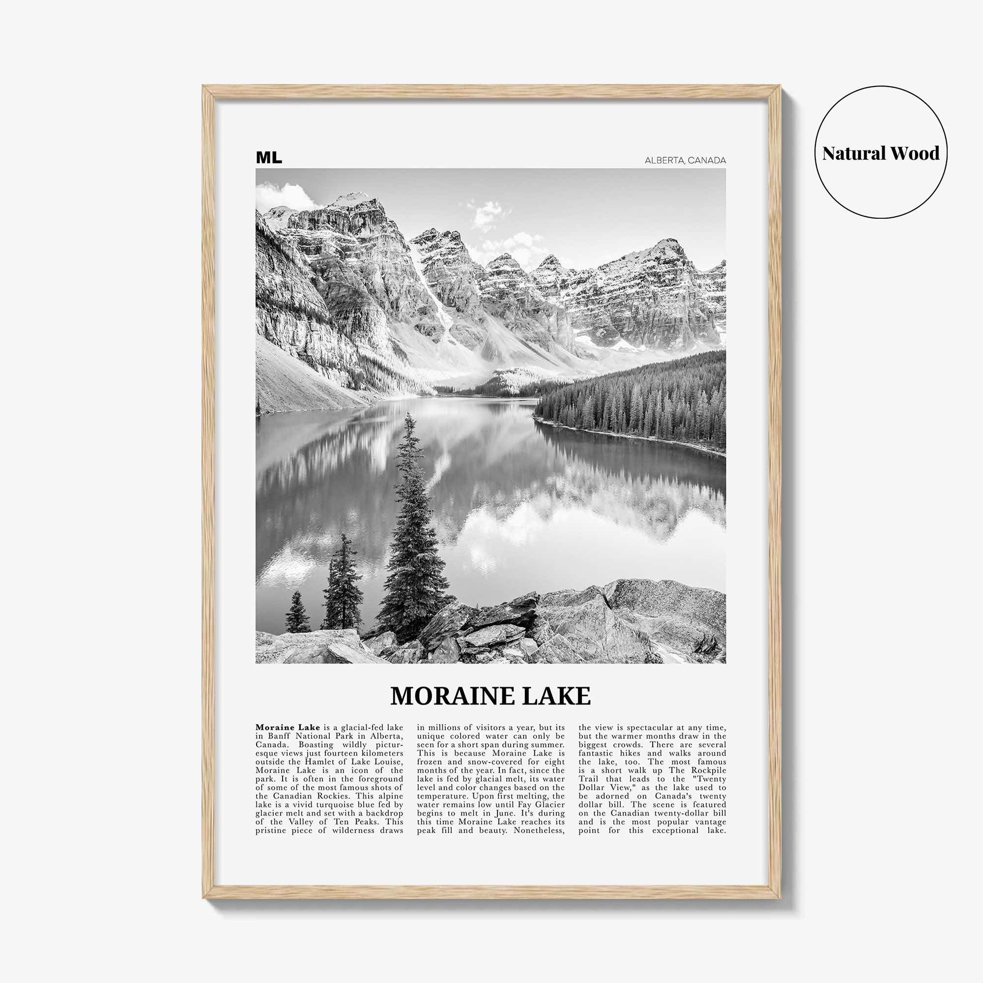 Moraine Lake Print Black and White, Moraine Lake Wall Art, Moraine Lake Poster, Moraine Lake Photo, Moraine Lake Wall Décor, Canada
