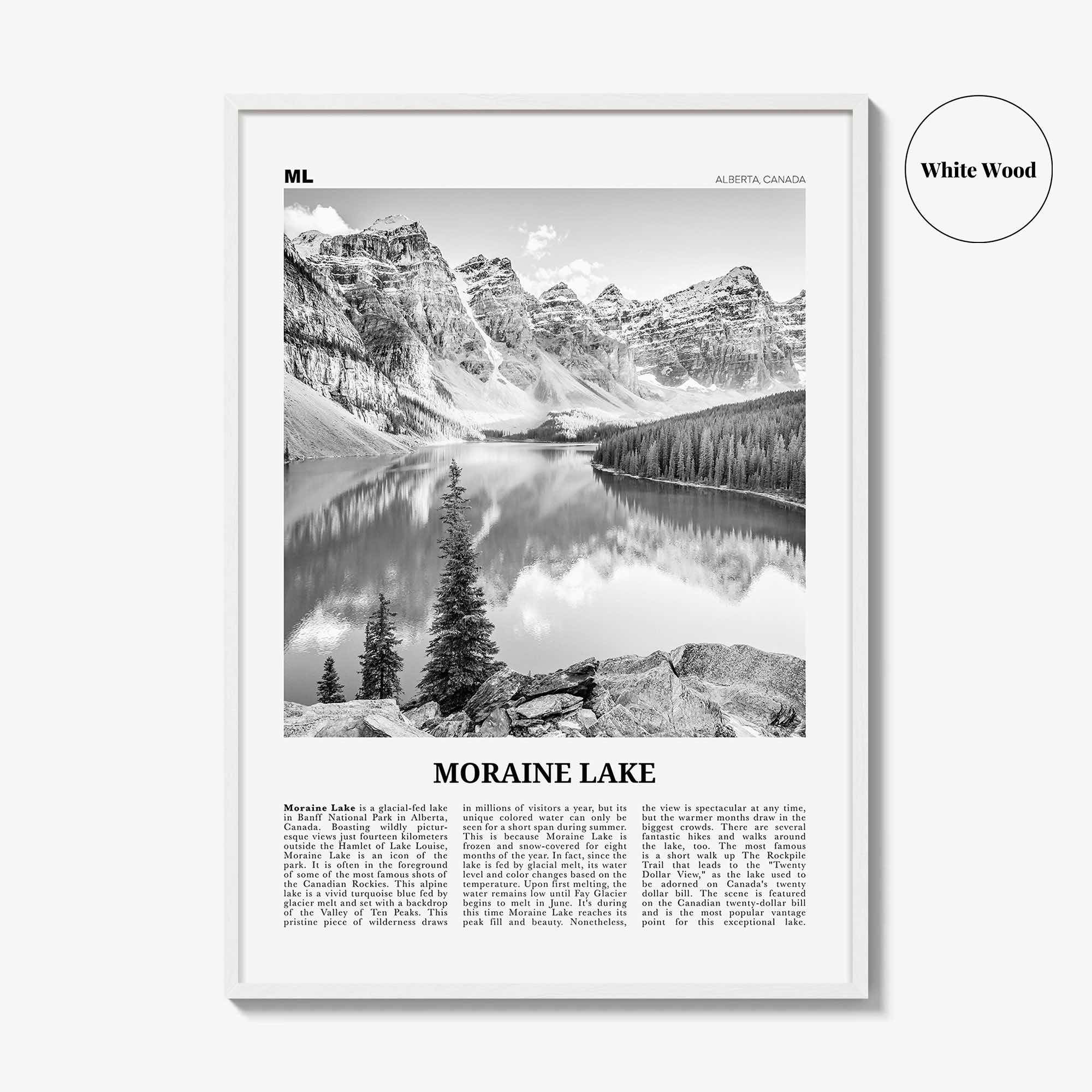 Moraine Lake Print Black and White, Moraine Lake Wall Art, Moraine Lake Poster, Moraine Lake Photo, Moraine Lake Wall Décor, Canada