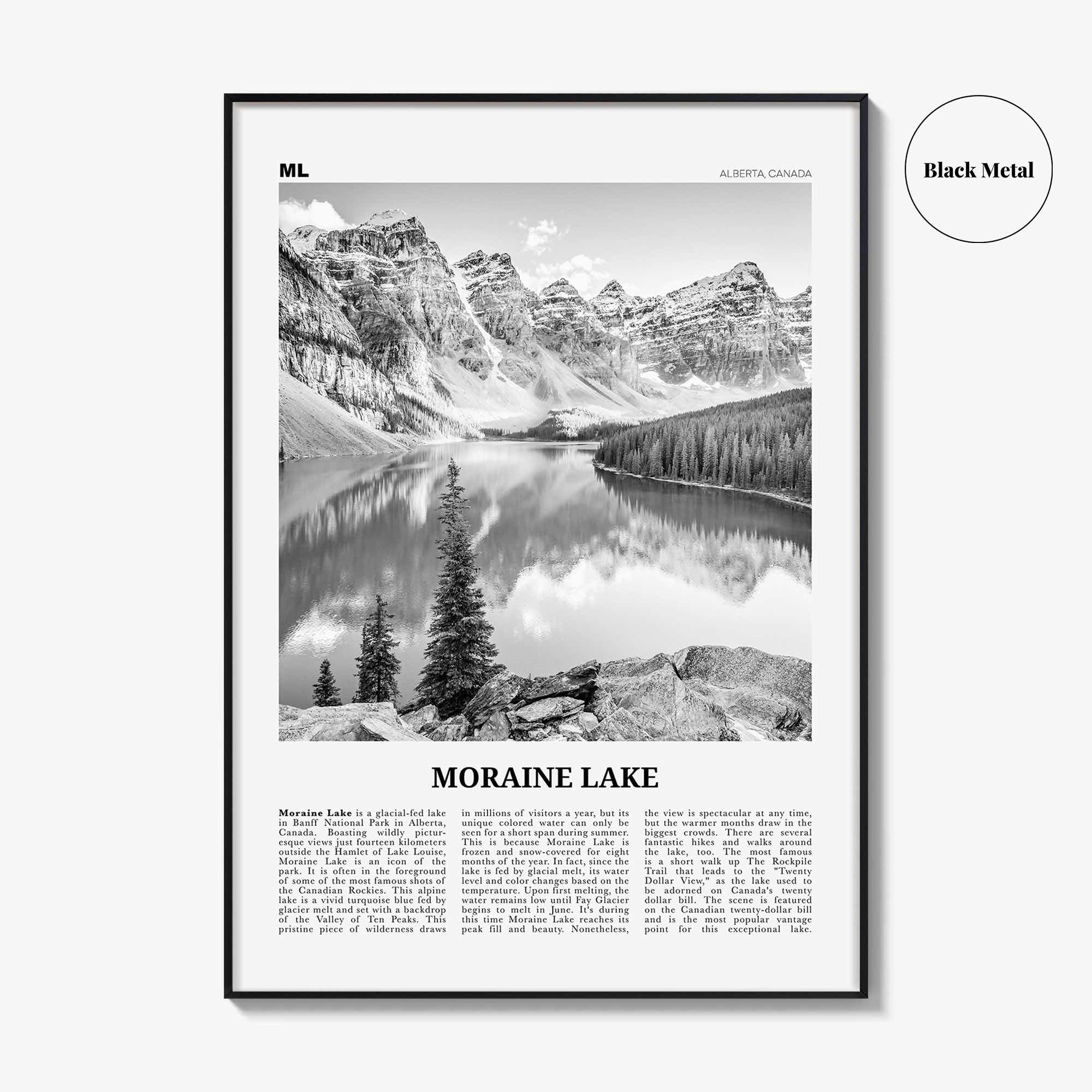 Moraine Lake Print Black and White, Moraine Lake Wall Art, Moraine Lake Poster, Moraine Lake Photo, Moraine Lake Wall Décor, Canada
