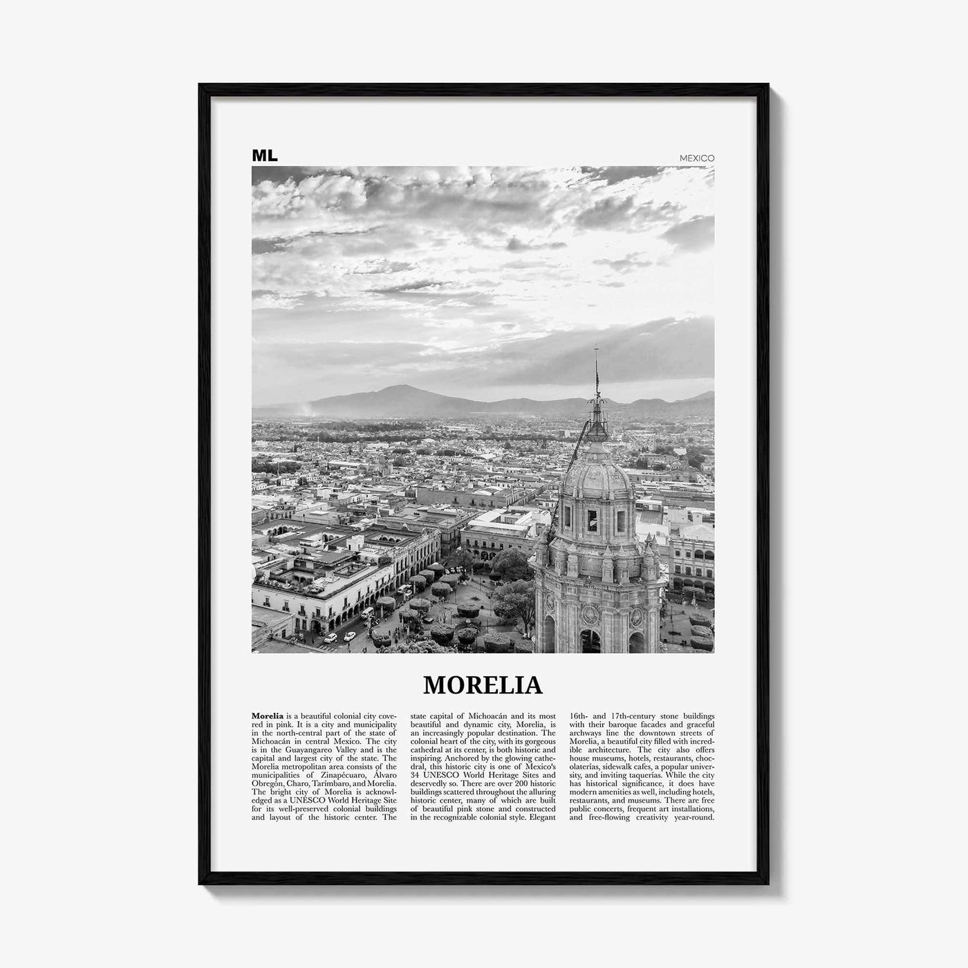 Morelia Print Black and White, Morelia Wall Art, Morelia Poster, Morelia Photo, Morelia Wall, Mexico, Valladolid, Michoacan