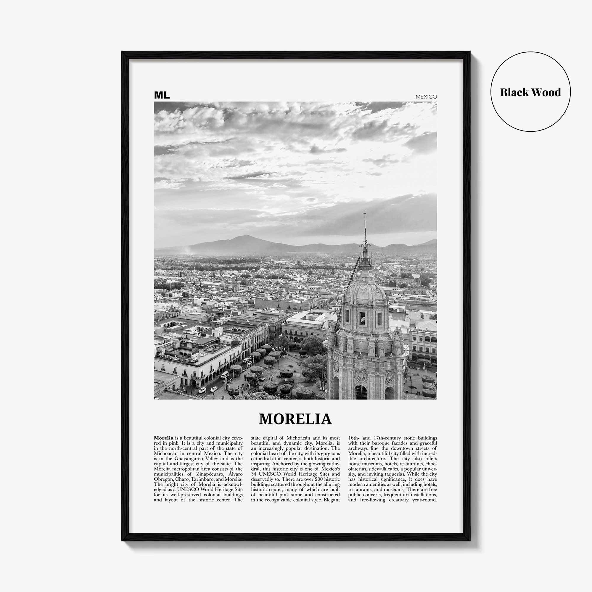 Morelia Print Black and White, Morelia Wall Art, Morelia Poster, Morelia Photo, Morelia Wall, Mexico, Valladolid, Michoacan