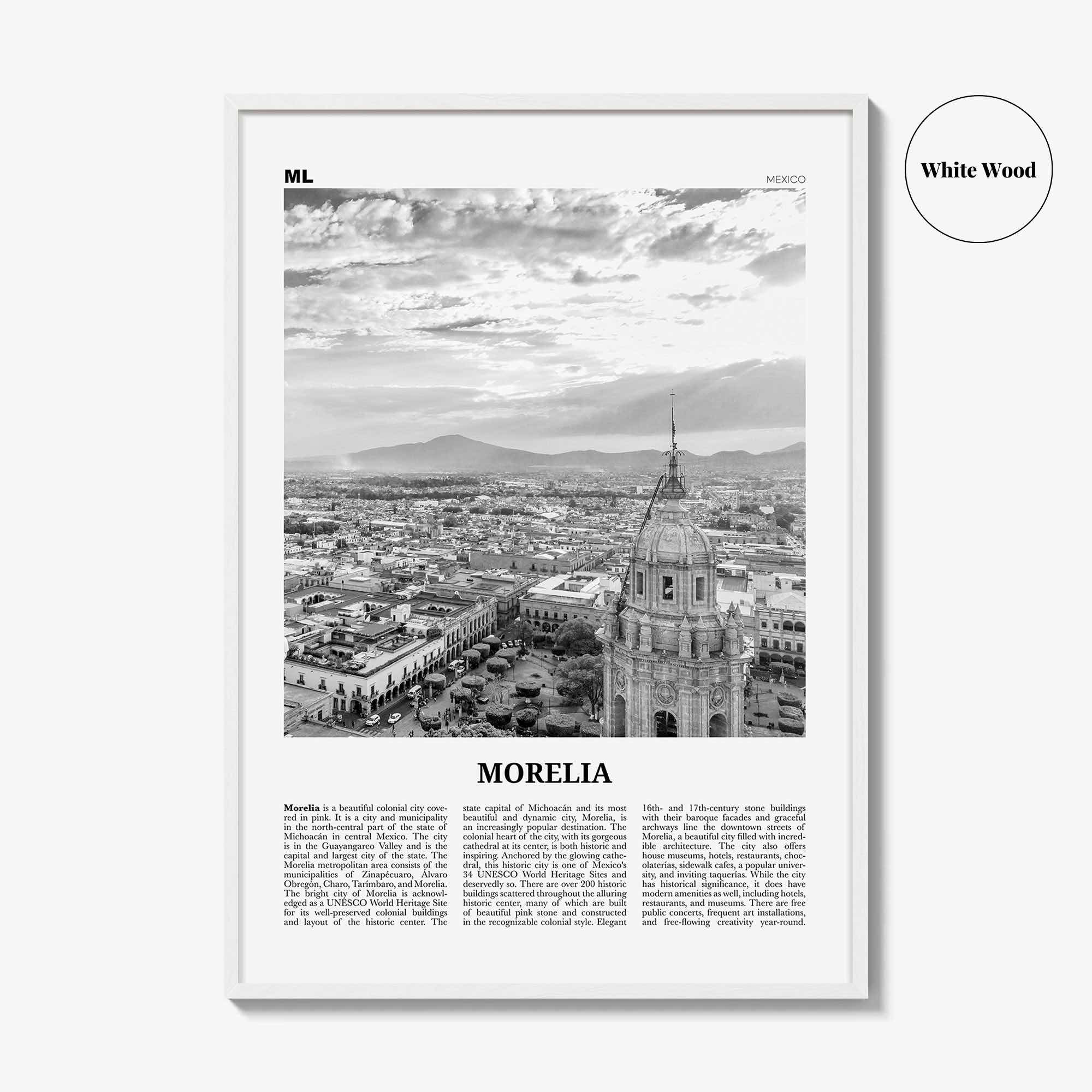 Morelia Print Black and White, Morelia Wall Art, Morelia Poster, Morelia Photo, Morelia Wall, Mexico, Valladolid, Michoacan