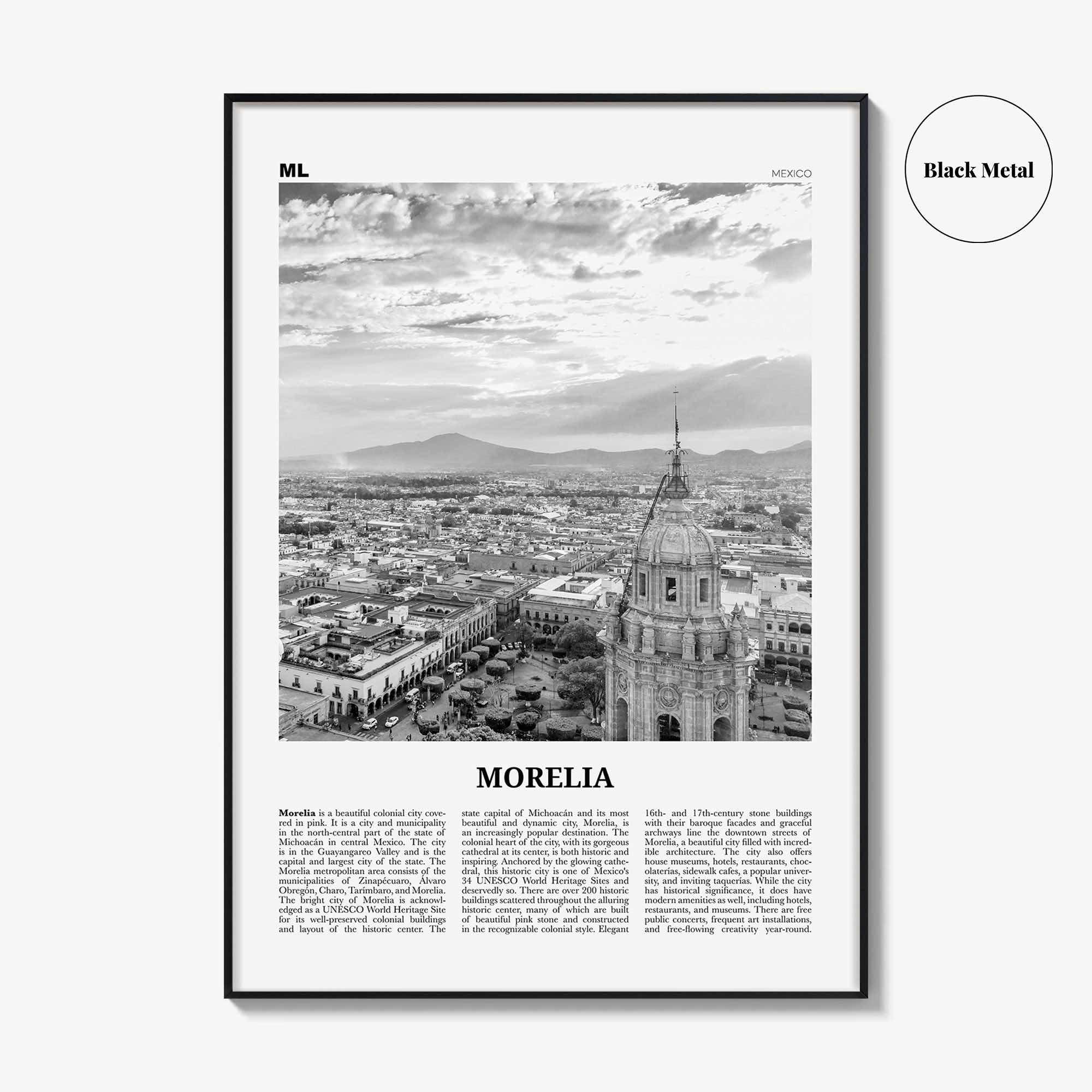 Morelia Print Black and White, Morelia Wall Art, Morelia Poster, Morelia Photo, Morelia Wall, Mexico, Valladolid, Michoacan