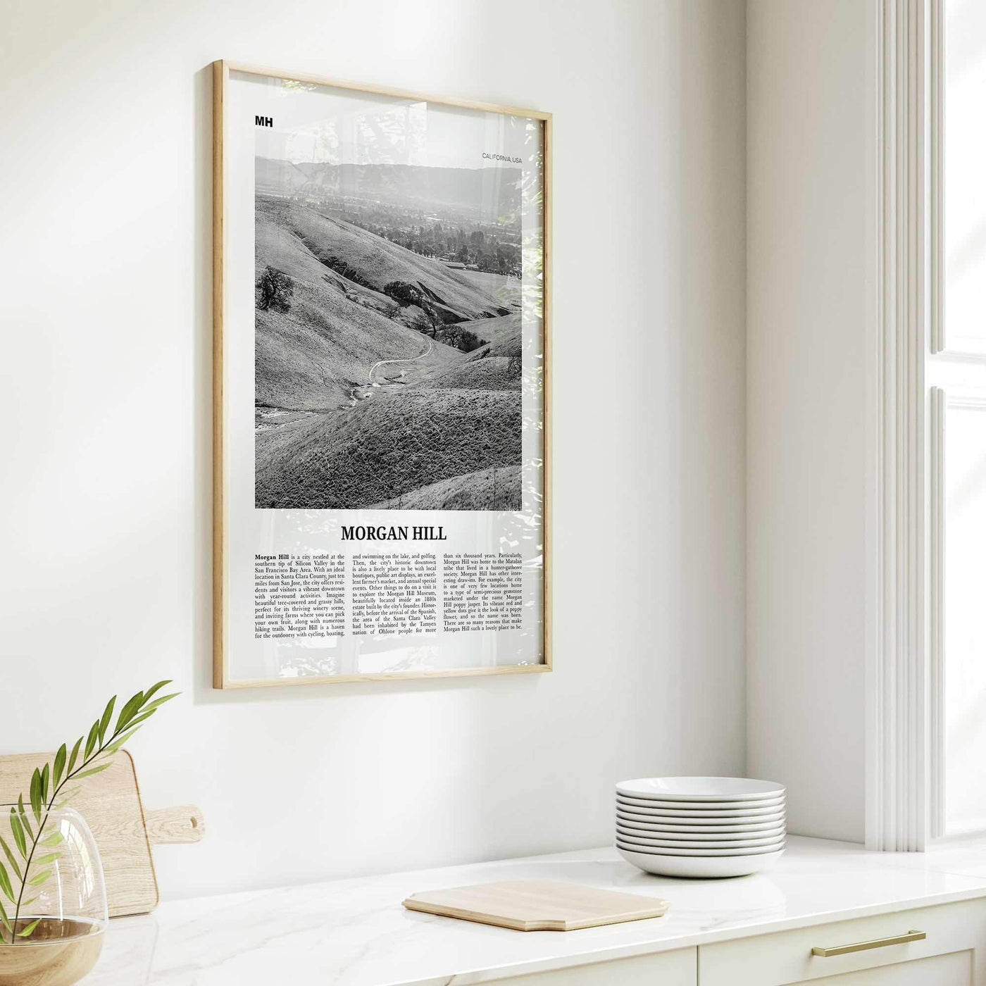 Morgan Hill Print Black and White, Morgan Hill Wall Art, Morgan Hill Poster, Morgan Hill Photo, Morgan Hill Map, California, USA