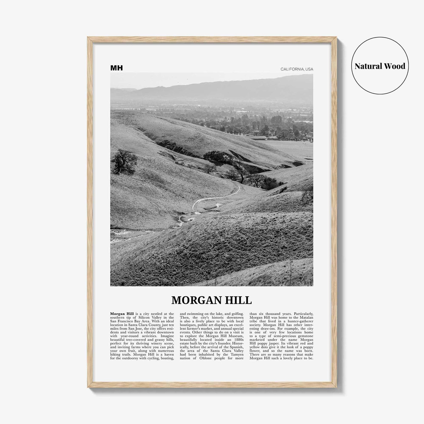 Morgan Hill Print Black and White, Morgan Hill Wall Art, Morgan Hill Poster, Morgan Hill Photo, Morgan Hill Map, California, USA