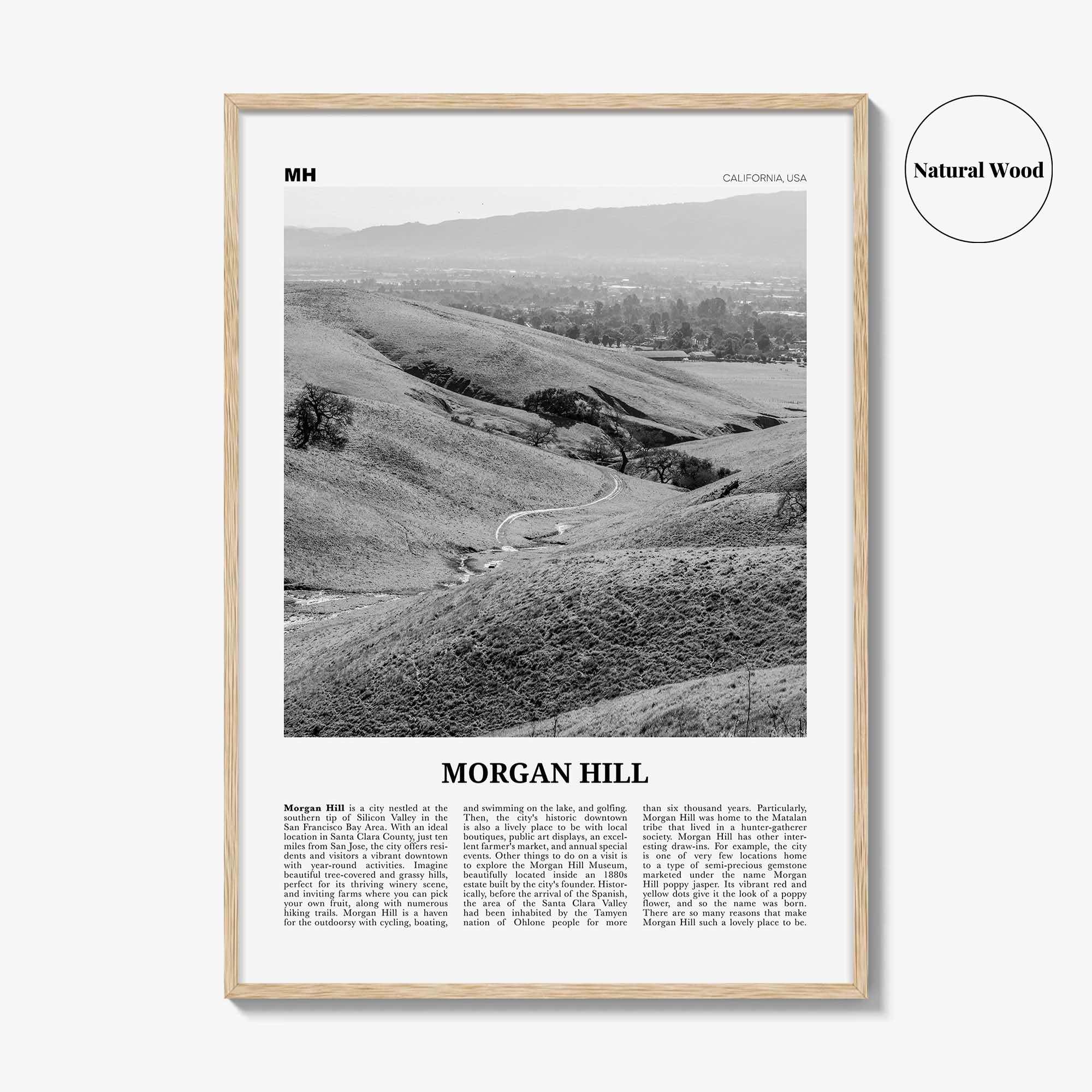 Morgan Hill Print Black and White, Morgan Hill Wall Art, Morgan Hill Poster, Morgan Hill Photo, Morgan Hill Map, California, USA