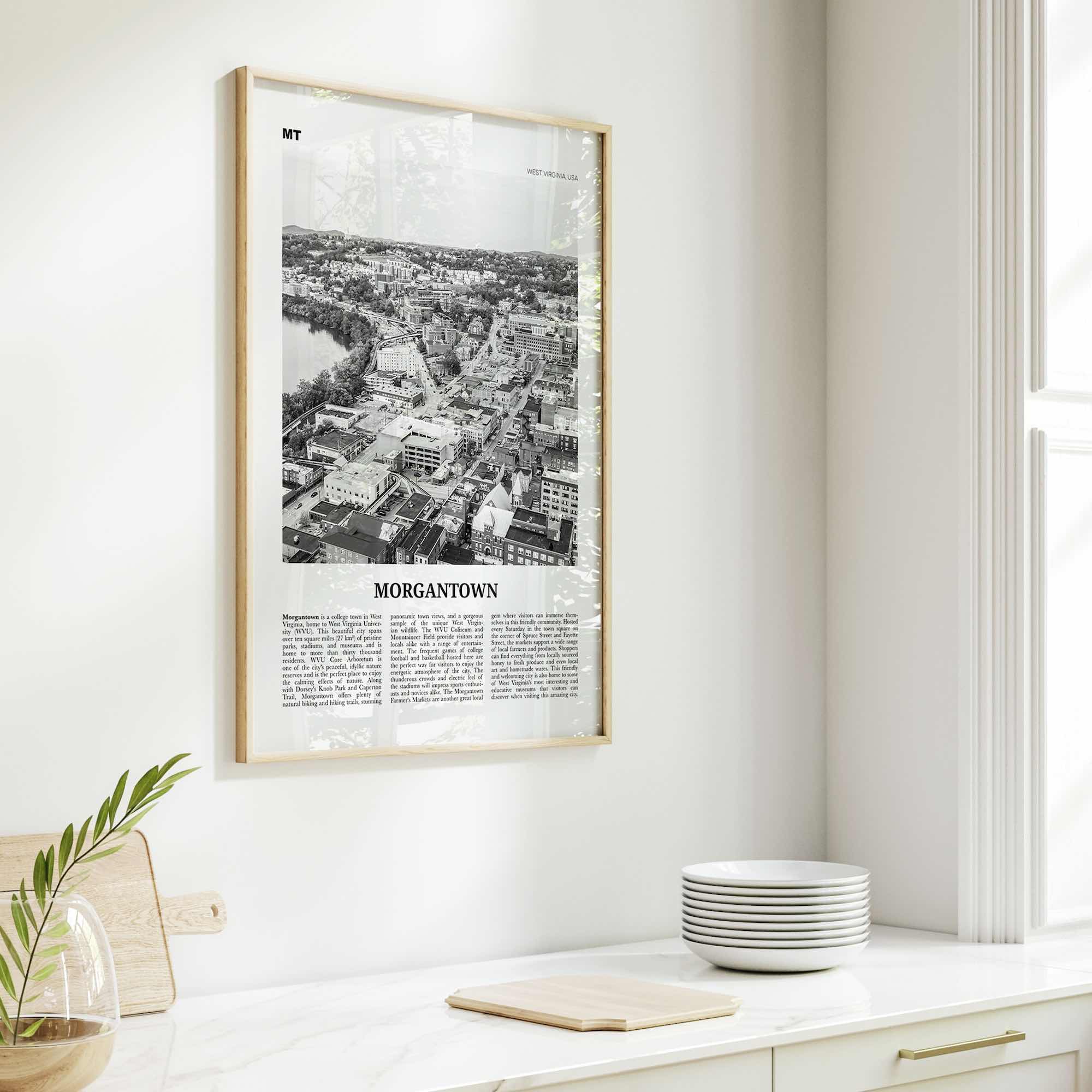 Morgantown Print Black and White, Morgantown Wall Art, Morgantown Poster, Morgantown Photo, Morgantown Map, West Virginia, USA United States