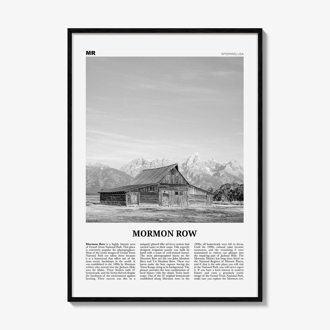 Mormon Row Print Black and White, Mormon Row Wall Art, Mormon Row Poster, Mormon Row Photo, Wyoming, USA, United States