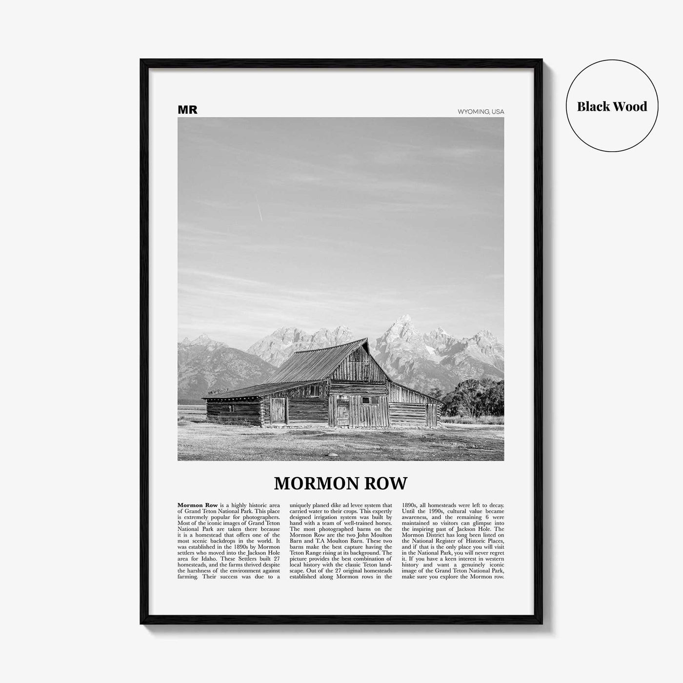 Mormon Row Print Black and White, Mormon Row Wall Art, Mormon Row Poster, Mormon Row Photo, Wyoming, USA, United States
