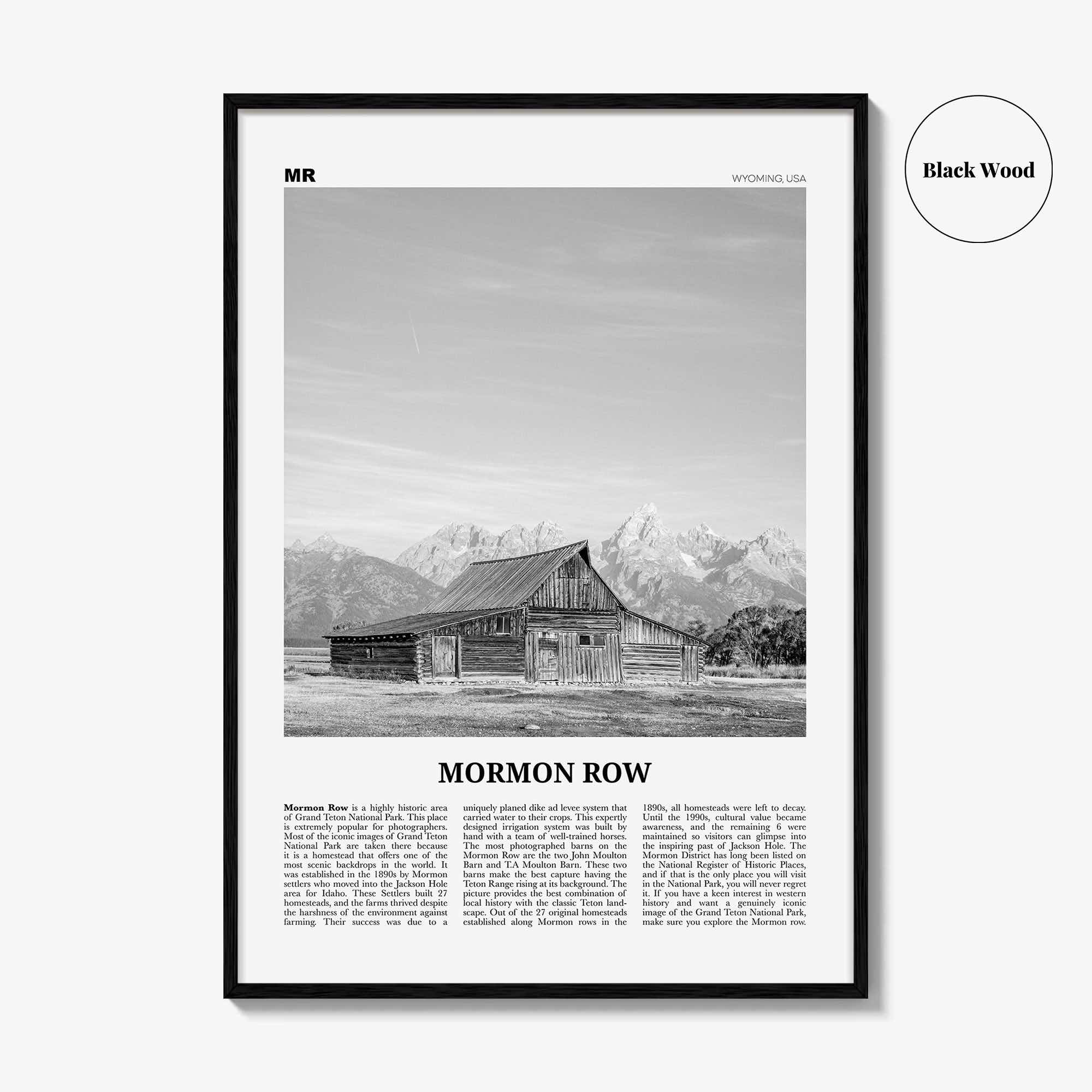 Mormon Row Print Black and White, Mormon Row Wall Art, Mormon Row Poster, Mormon Row Photo, Wyoming, USA, United States