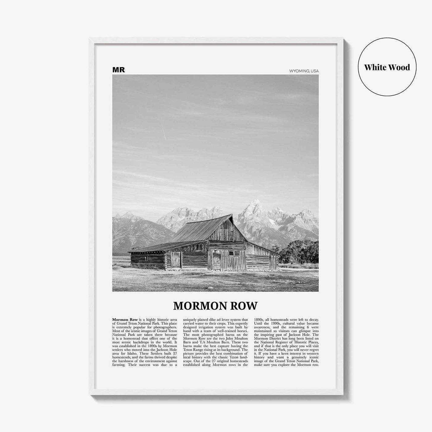 Mormon Row Print Black and White, Mormon Row Wall Art, Mormon Row Poster, Mormon Row Photo, Wyoming, USA, United States