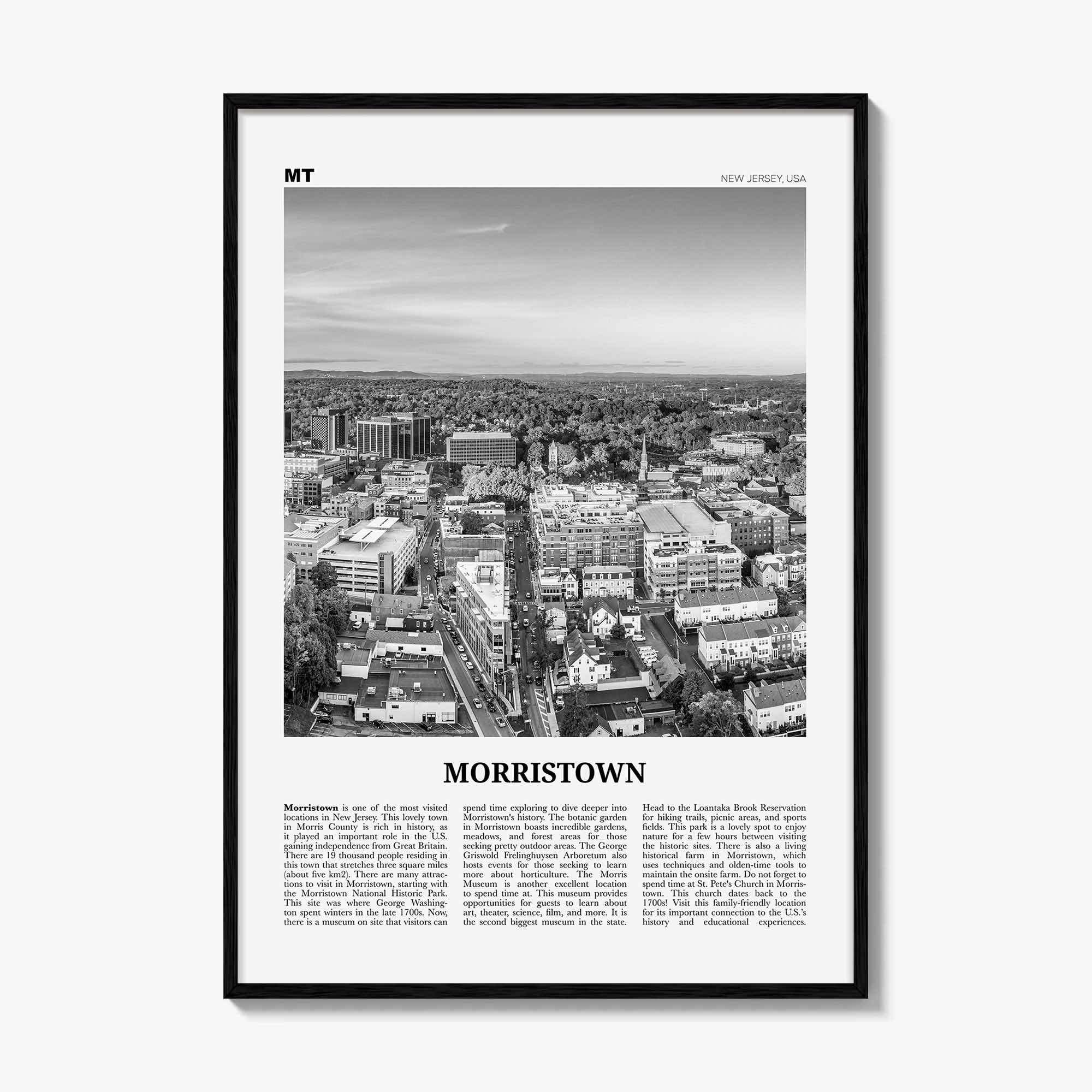 Morristown Print Black and White, Morristown Wall Art, Morristown Poster, Morristown Photo, Morristown Décor, Morristown Map, New Jersey USA