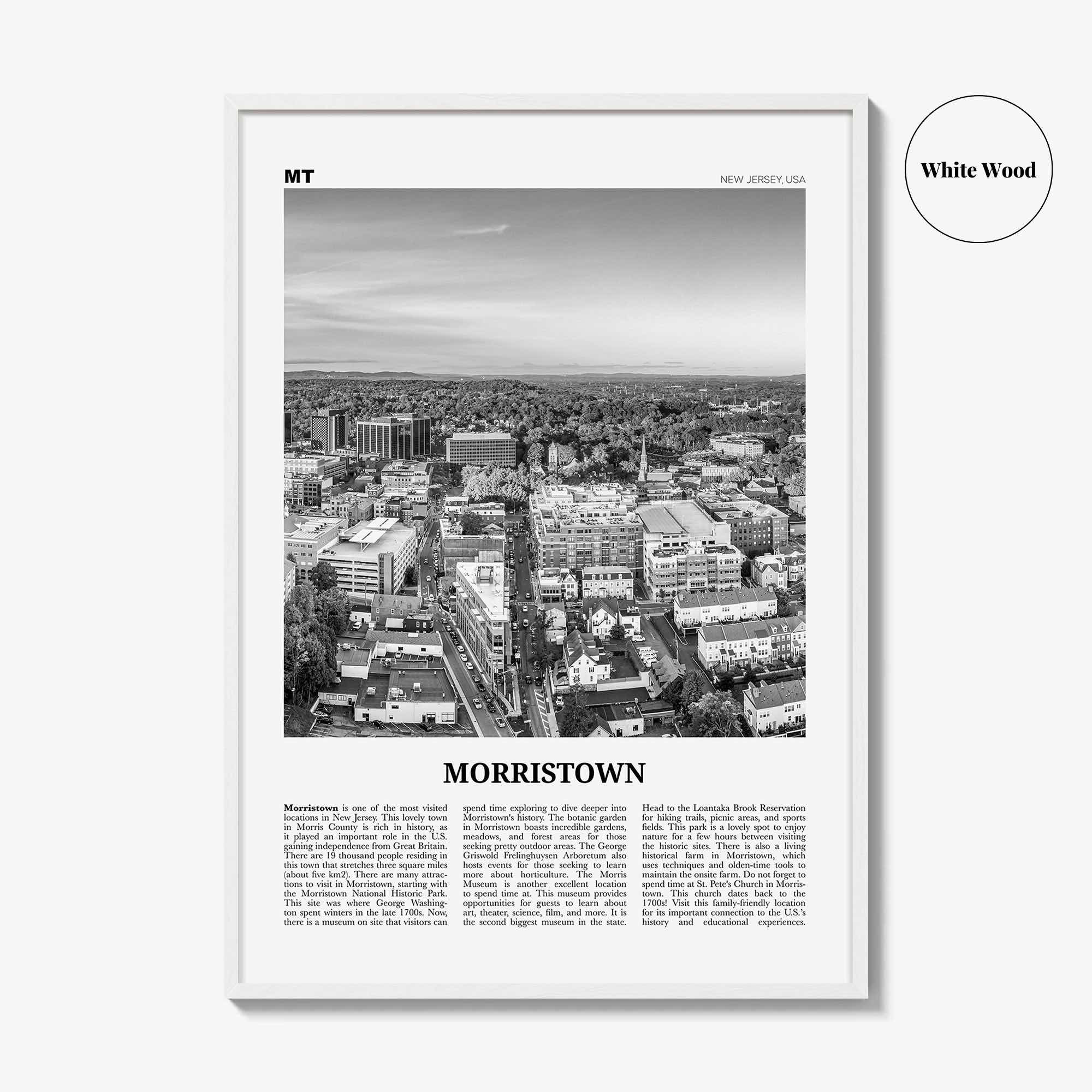 Morristown Print Black and White, Morristown Wall Art, Morristown Poster, Morristown Photo, Morristown Décor, Morristown Map, New Jersey USA