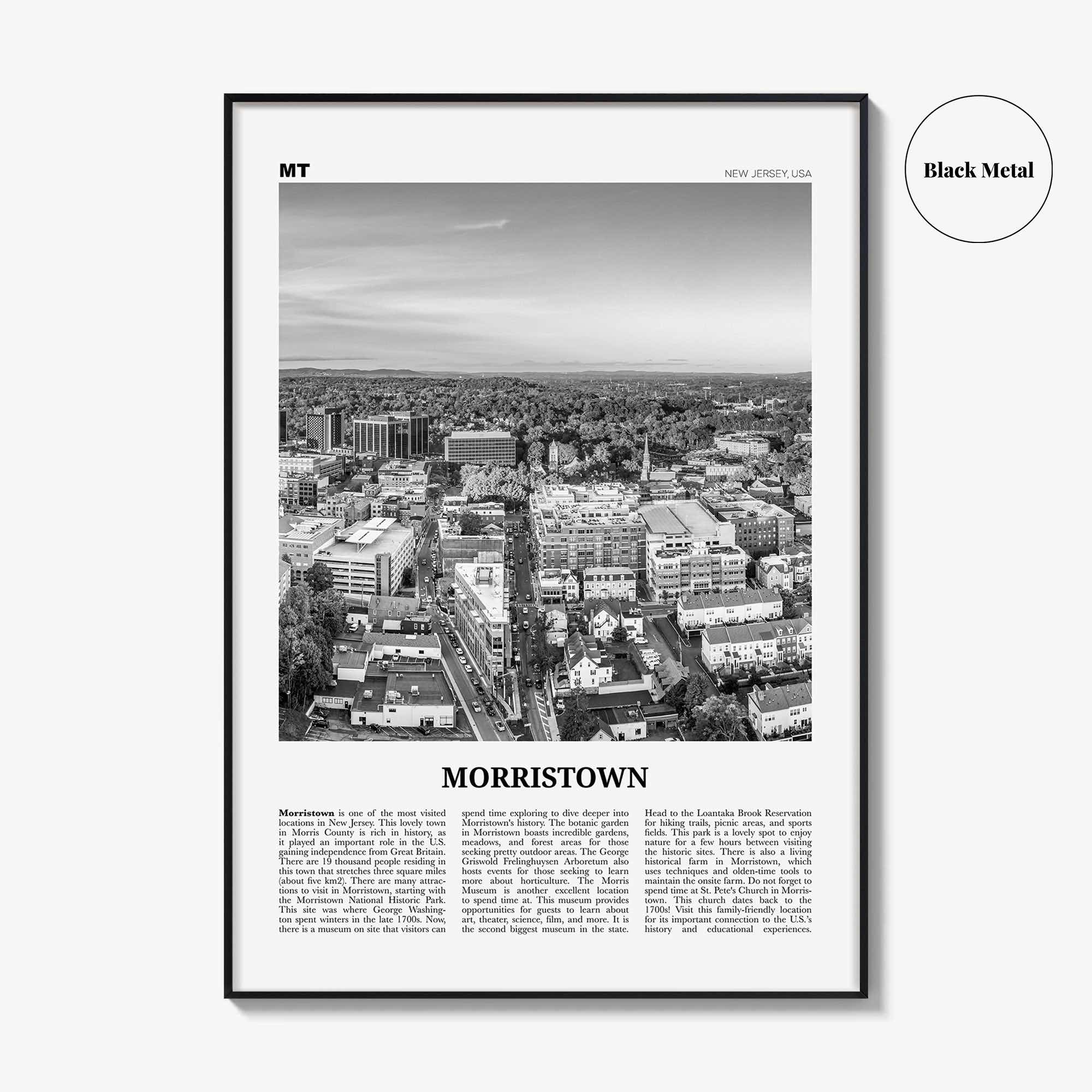 Morristown Print Black and White, Morristown Wall Art, Morristown Poster, Morristown Photo, Morristown Décor, Morristown Map, New Jersey USA