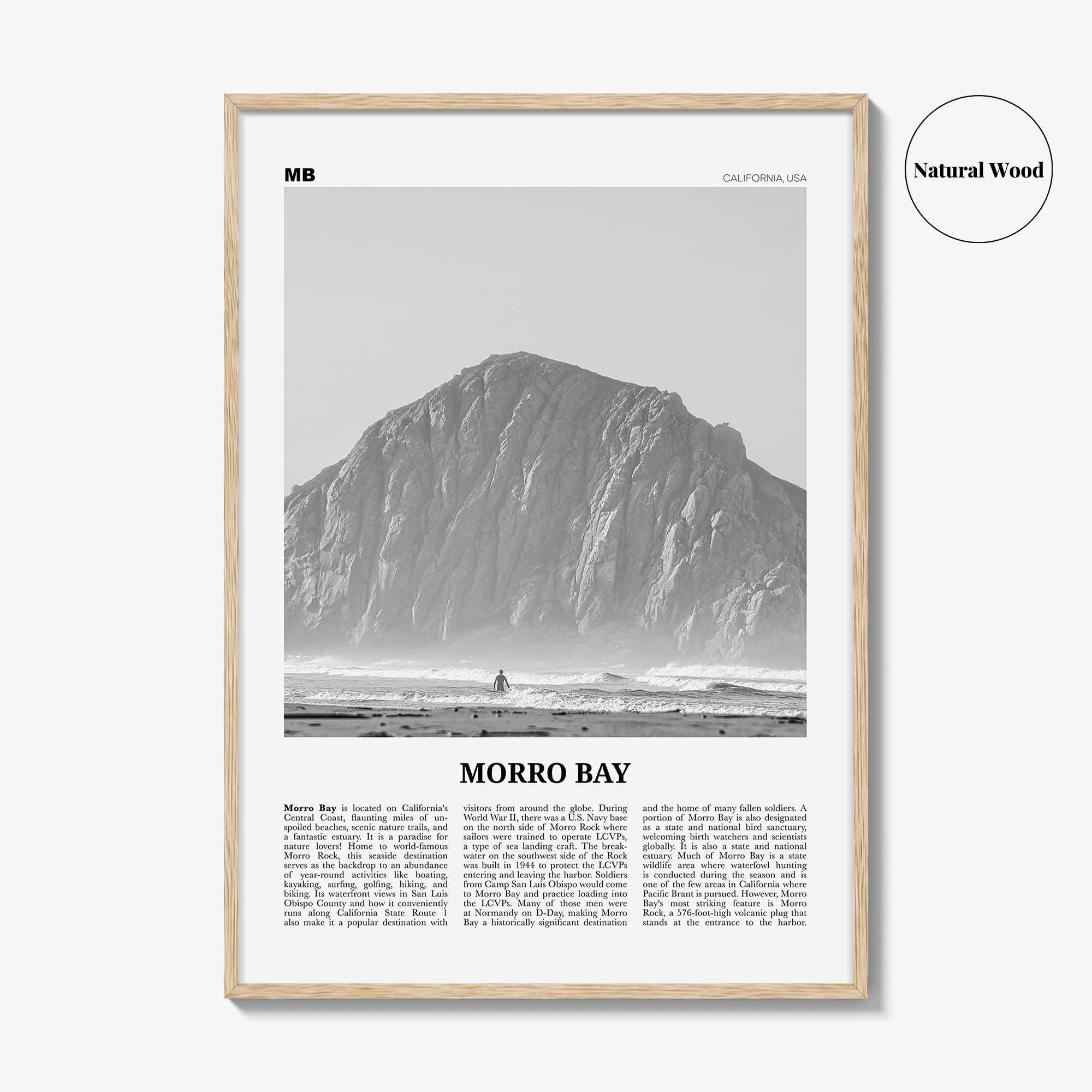 Morro Bay Print Black and White No 1, Morro Bay Wall Art, Morro Bay Poster, Morro Bay Photo, California, USA, United States, North America