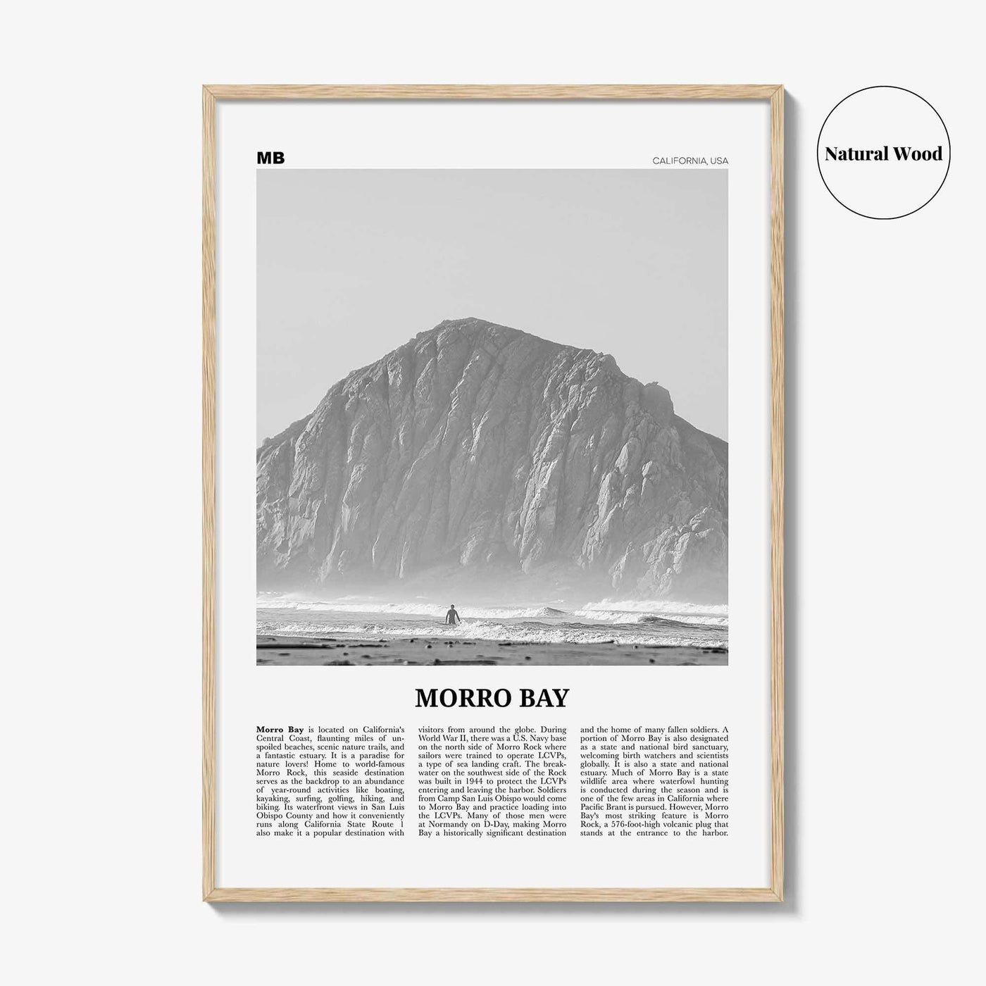 Morro Bay Print Black and White No 1, Morro Bay Wall Art, Morro Bay Poster, Morro Bay Photo, California, USA, United States, North America