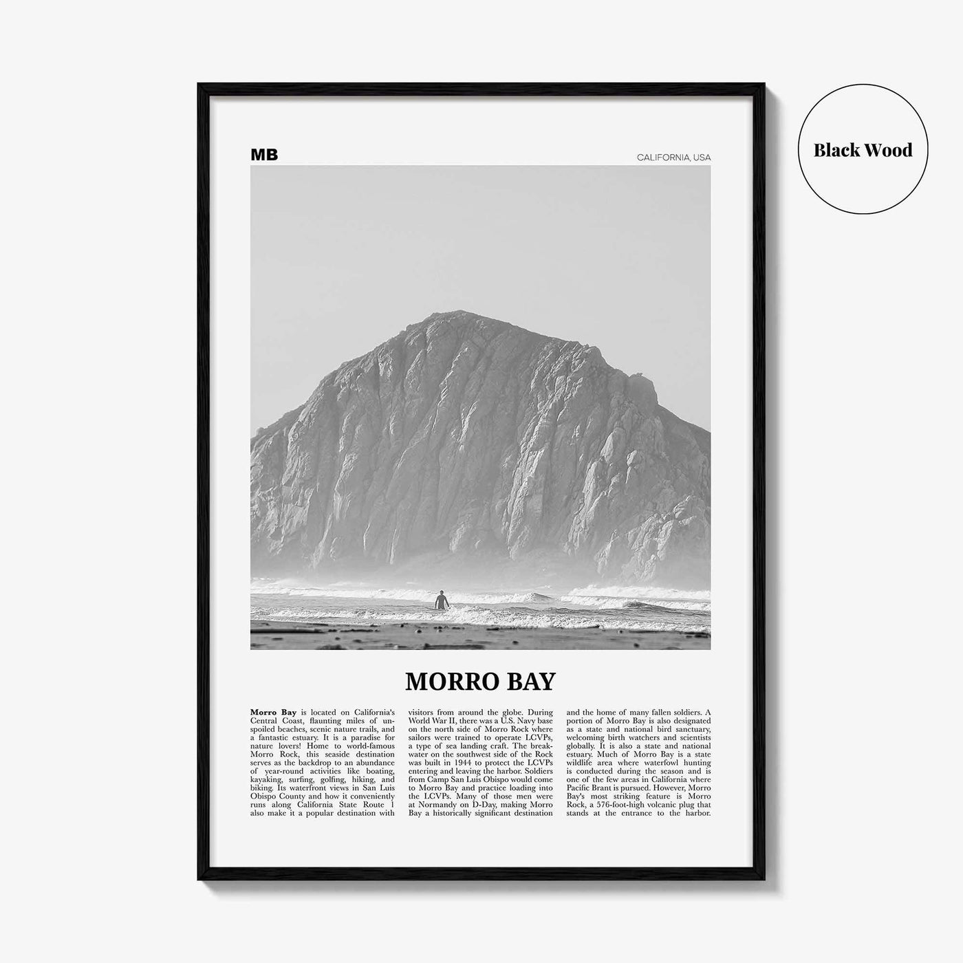 Morro Bay Print Black and White No 1, Morro Bay Wall Art, Morro Bay Poster, Morro Bay Photo, California, USA, United States, North America