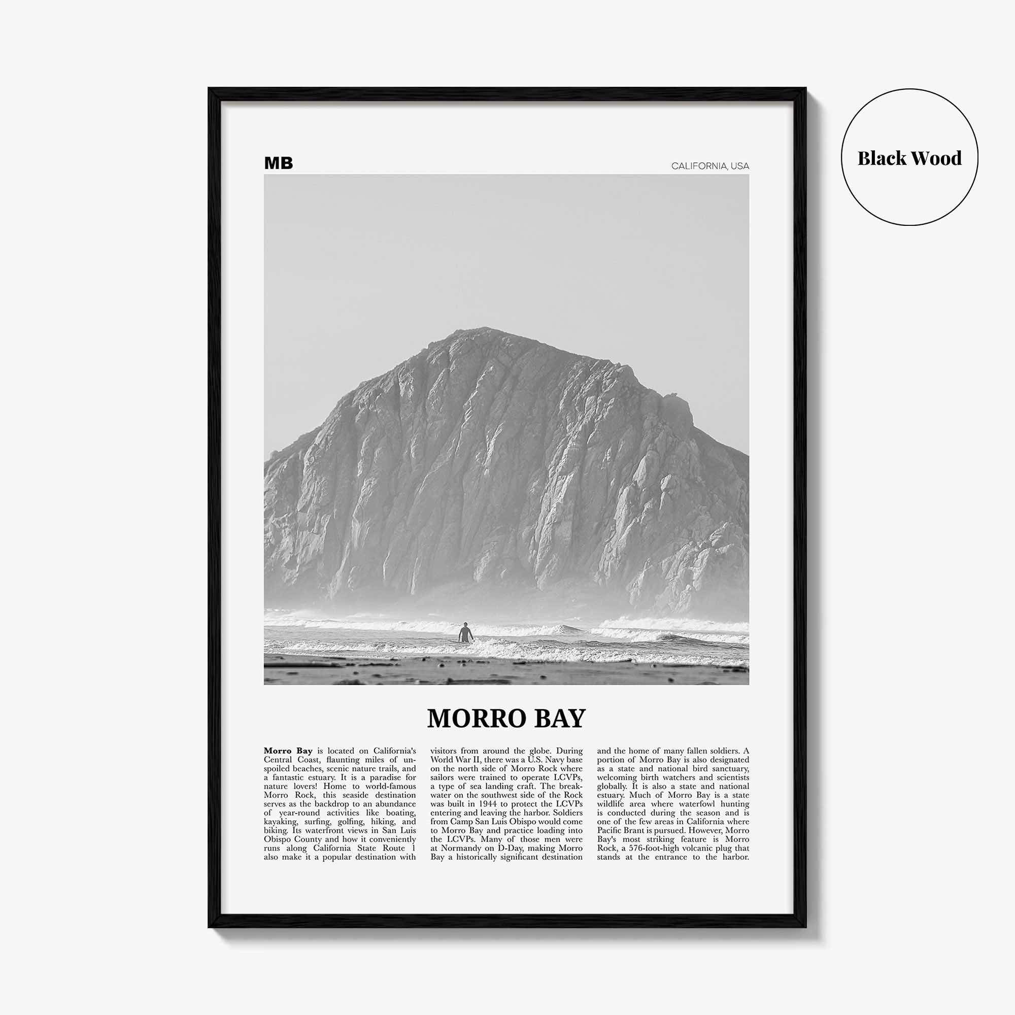 Morro Bay Print Black and White No 1, Morro Bay Wall Art, Morro Bay Poster, Morro Bay Photo, California, USA, United States, North America