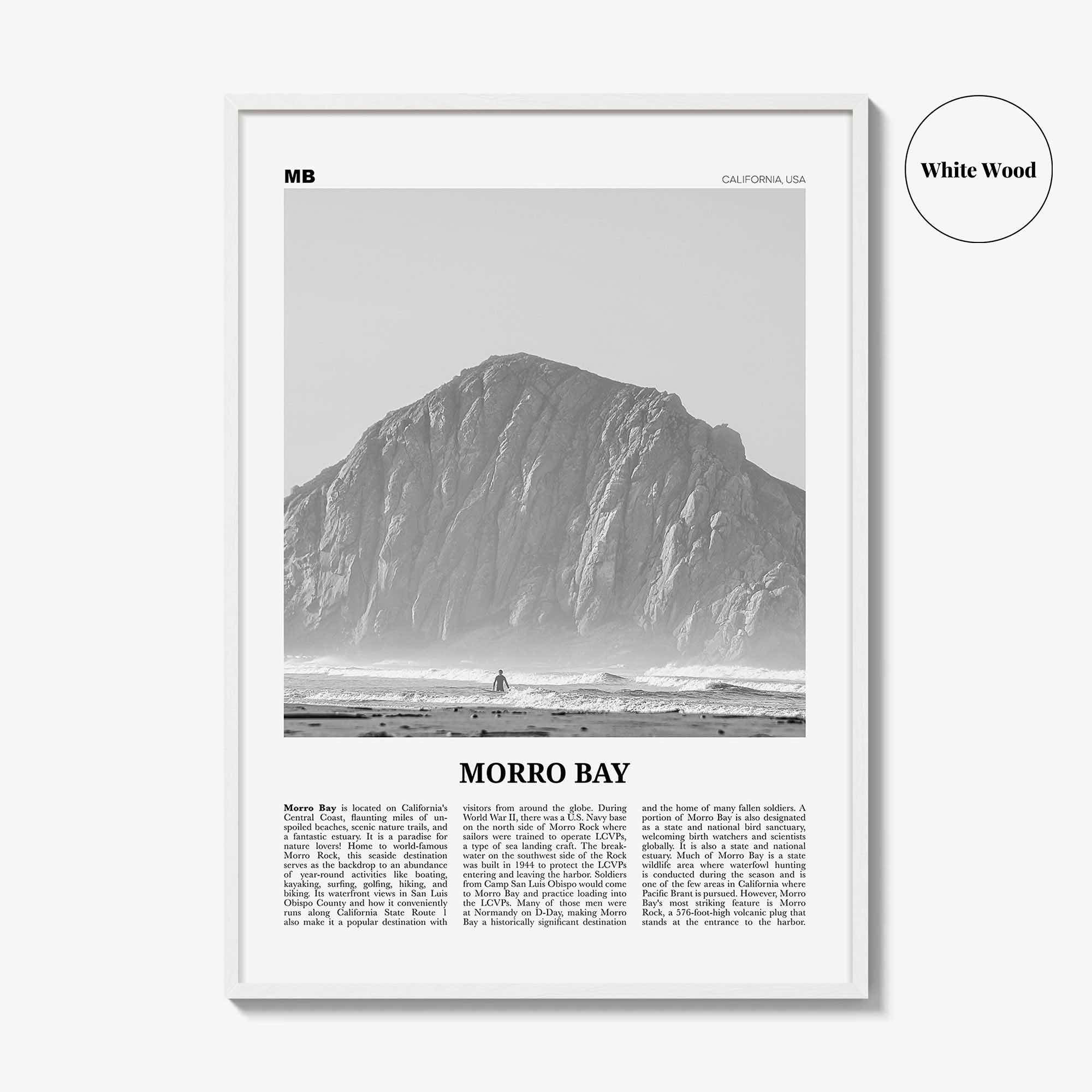 Morro Bay Print Black and White No 1, Morro Bay Wall Art, Morro Bay Poster, Morro Bay Photo, California, USA, United States, North America