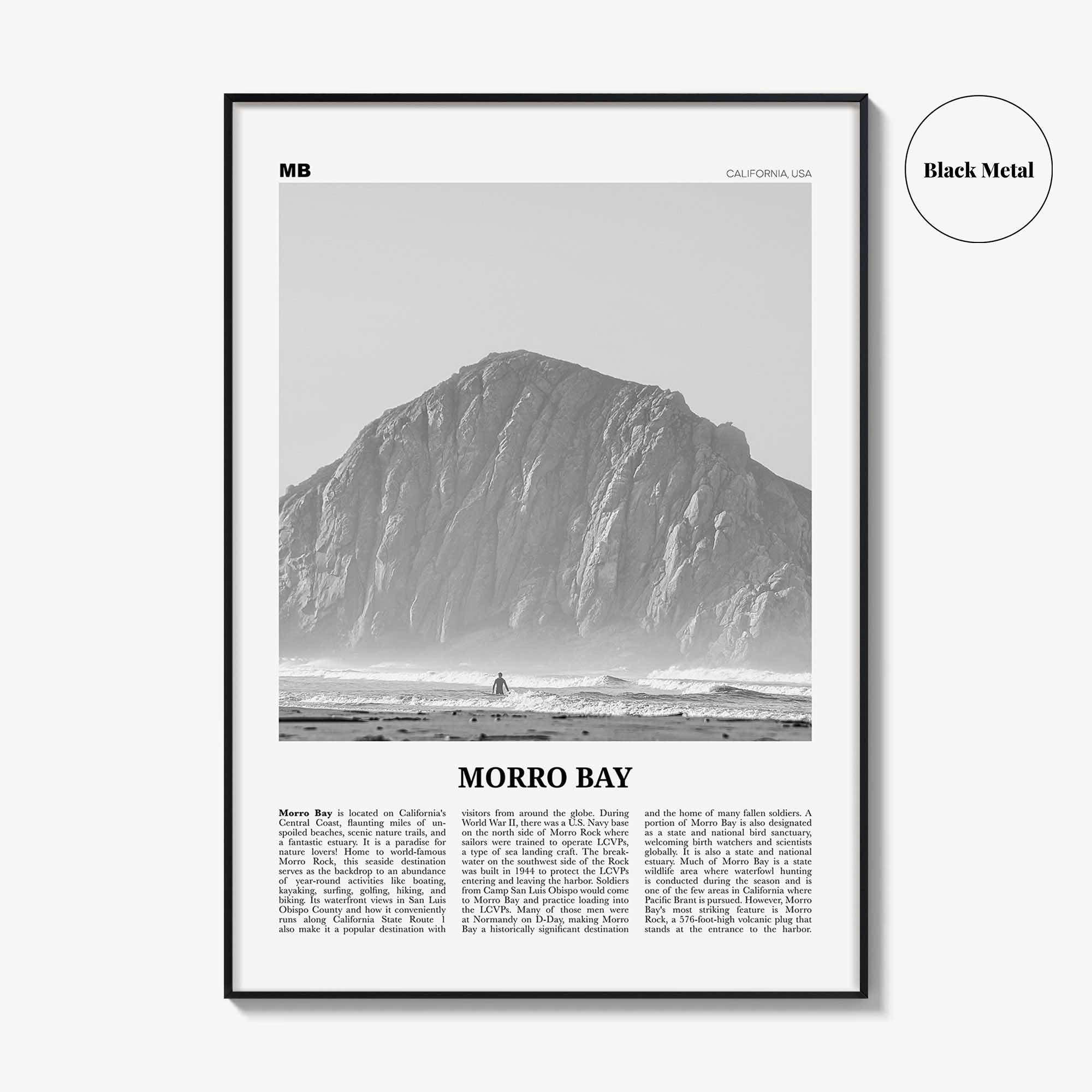Morro Bay Print Black and White No 1, Morro Bay Wall Art, Morro Bay Poster, Morro Bay Photo, California, USA, United States, North America