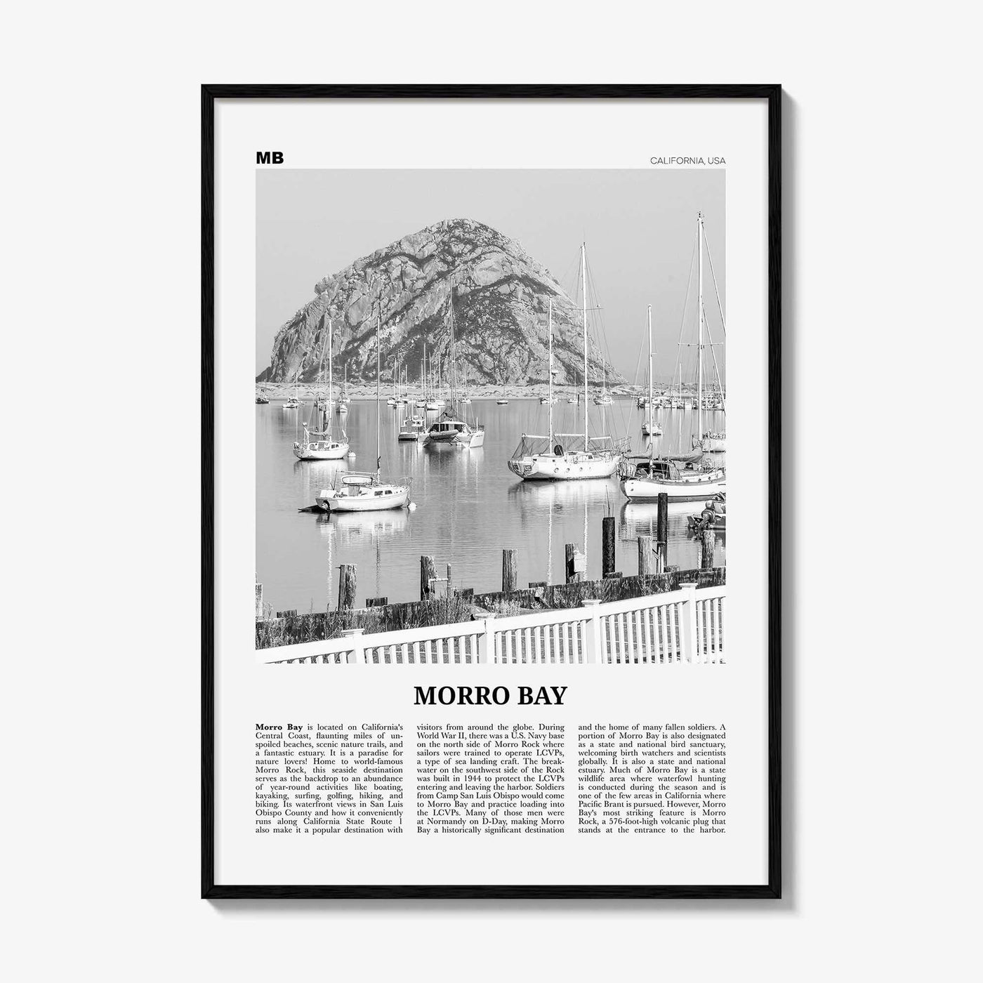Morro Bay Print Black and White No 2, Morro Bay Wall Art, Morro Bay Poster, Morro Bay Photo, California, USA, United States, North America