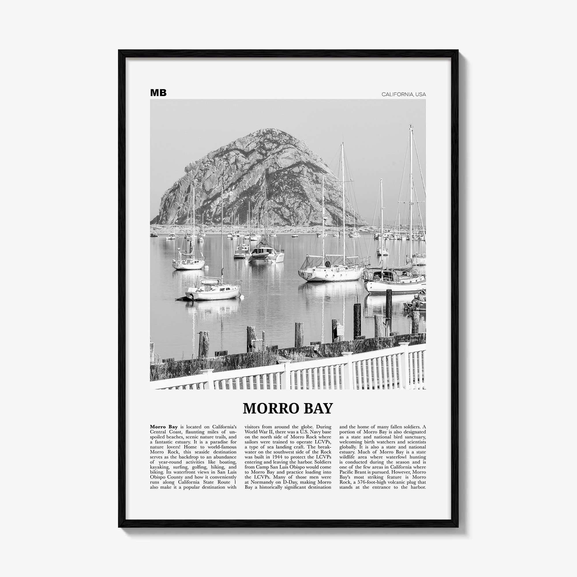 Morro Bay Print Black and White No 2, Morro Bay Wall Art, Morro Bay Poster, Morro Bay Photo, California, USA, United States, North America