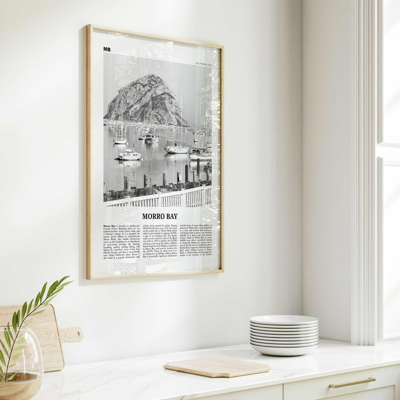 Morro Bay Print Black and White No 2, Morro Bay Wall Art, Morro Bay Poster, Morro Bay Photo, California, USA, United States, North America